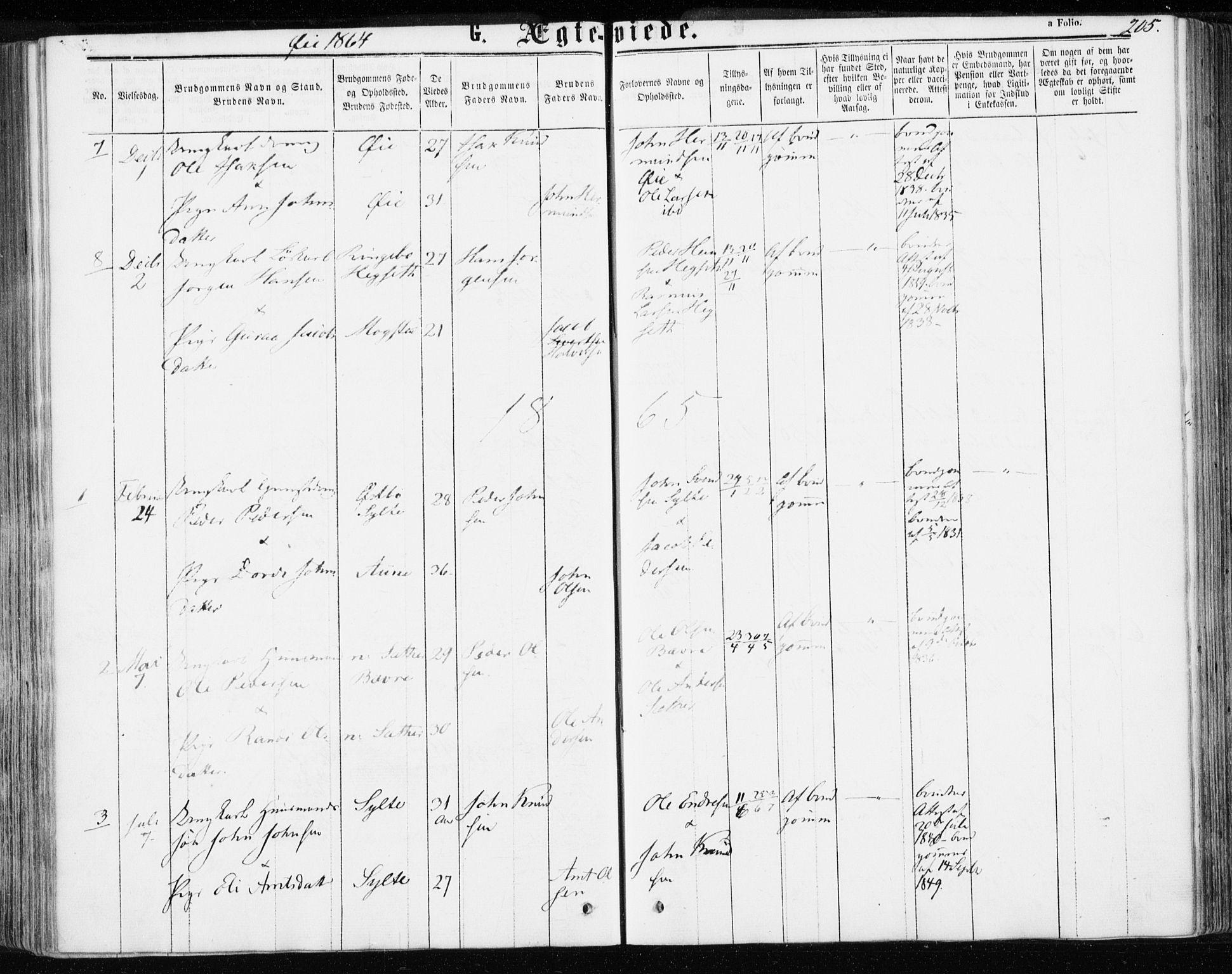 Ministerialprotokoller, klokkerbøker og fødselsregistre - Møre og Romsdal, AV/SAT-A-1454/595/L1045: Parish register (official) no. 595A07, 1863-1873, p. 205