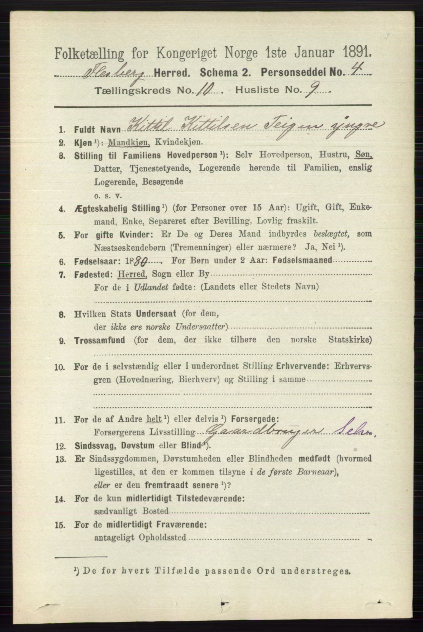 RA, 1891 census for 0631 Flesberg, 1891, p. 1710