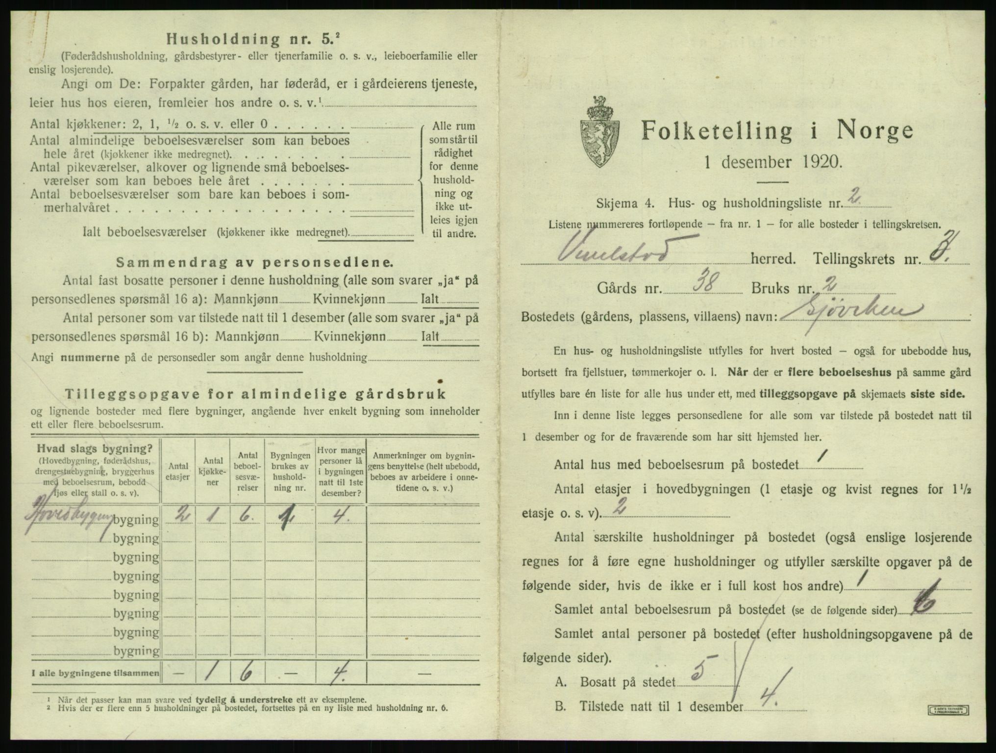 SAT, 1920 census for Vevelstad, 1920, p. 250