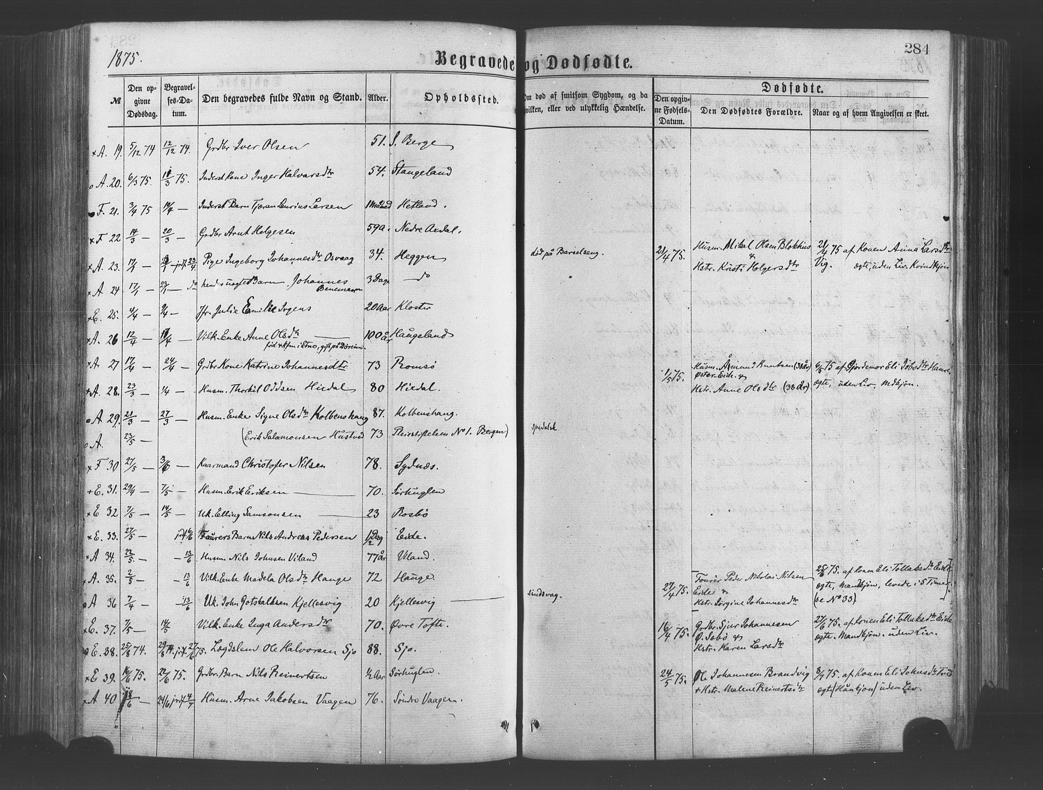 Fjelberg sokneprestembete, SAB/A-75201/H/Haa: Parish register (official) no. A 8, 1866-1879, p. 284