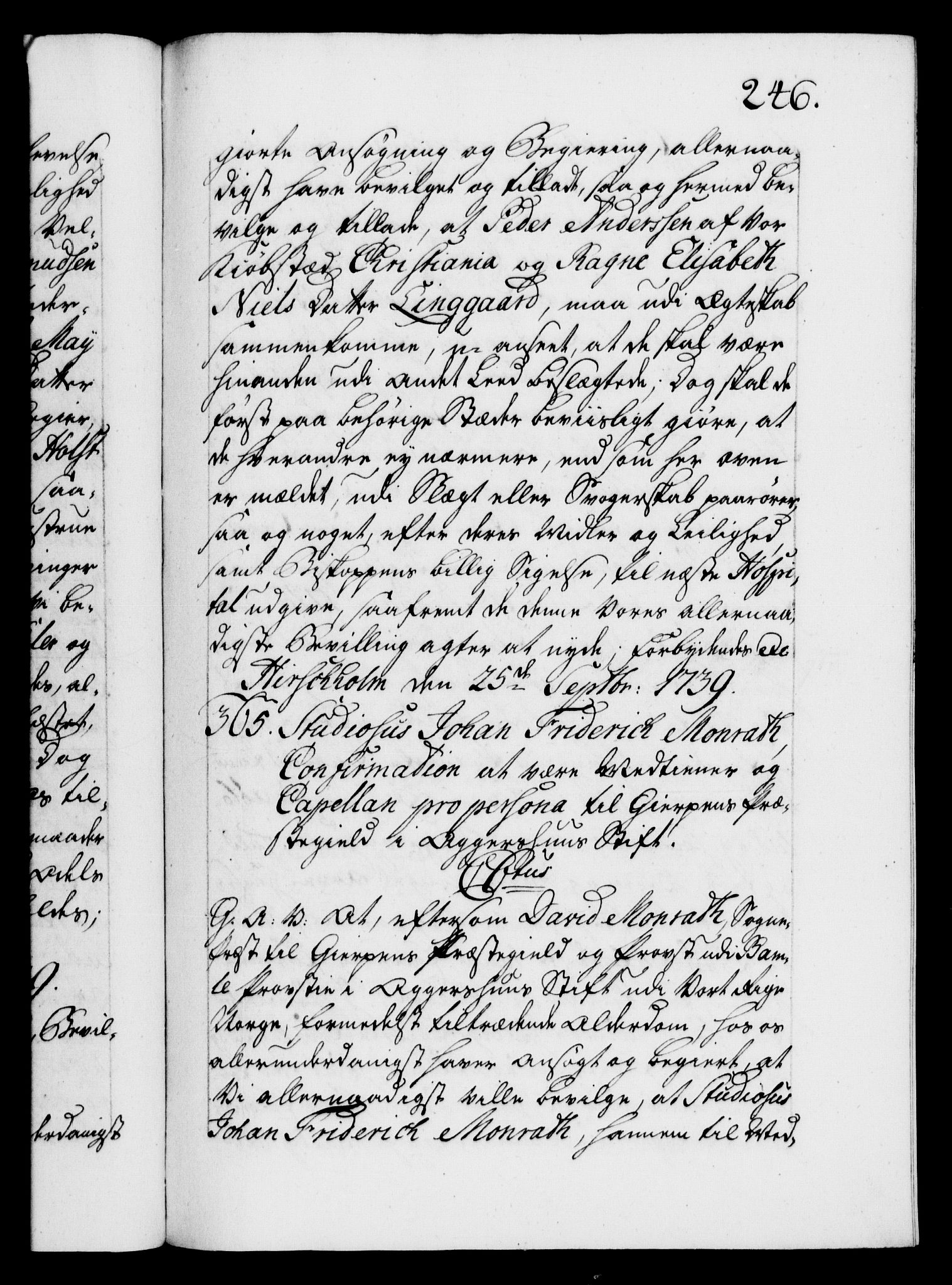 Danske Kanselli 1572-1799, AV/RA-EA-3023/F/Fc/Fca/Fcaa/L0031: Norske registre, 1739-1740, p. 246a