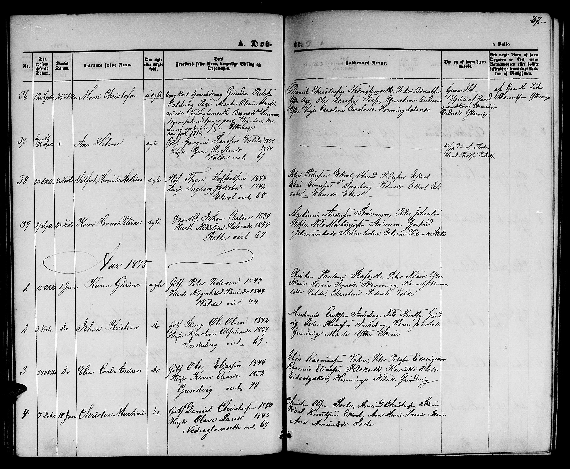 Ministerialprotokoller, klokkerbøker og fødselsregistre - Møre og Romsdal, AV/SAT-A-1454/524/L0364: Parish register (copy) no. 524C05, 1865-1879, p. 37