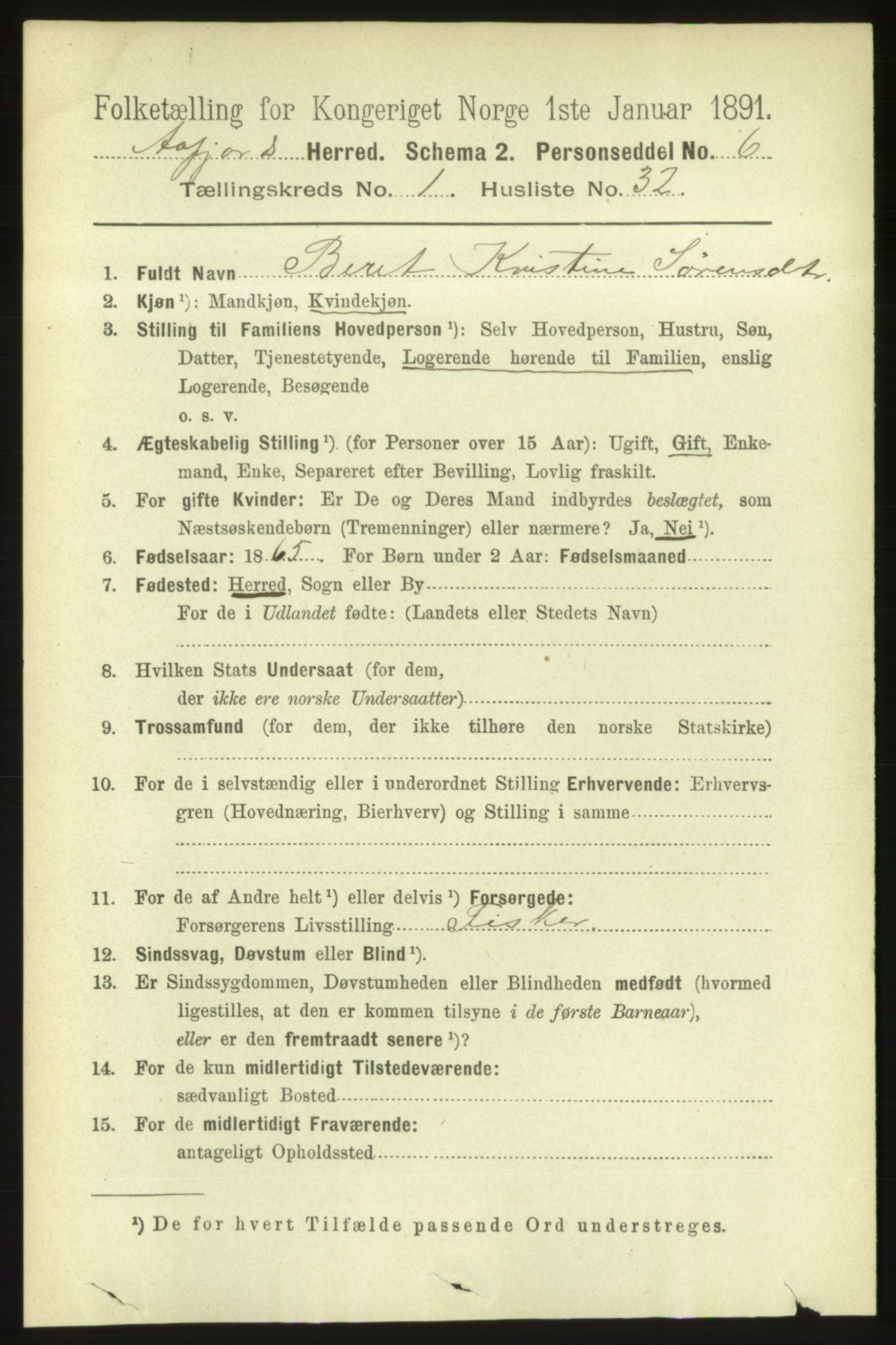 RA, 1891 census for 1630 Åfjord, 1891, p. 337