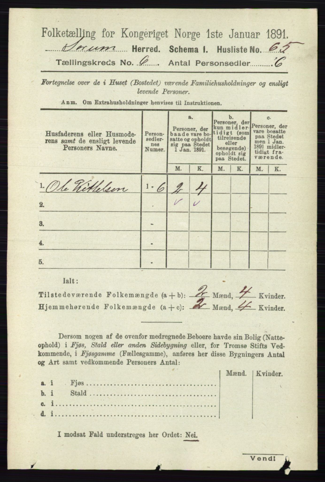 RA, 1891 census for 0226 Sørum, 1891, p. 2686