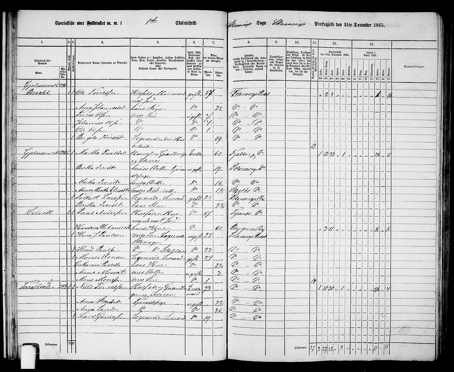 RA, 1865 census for Skånevik, 1865, p. 19