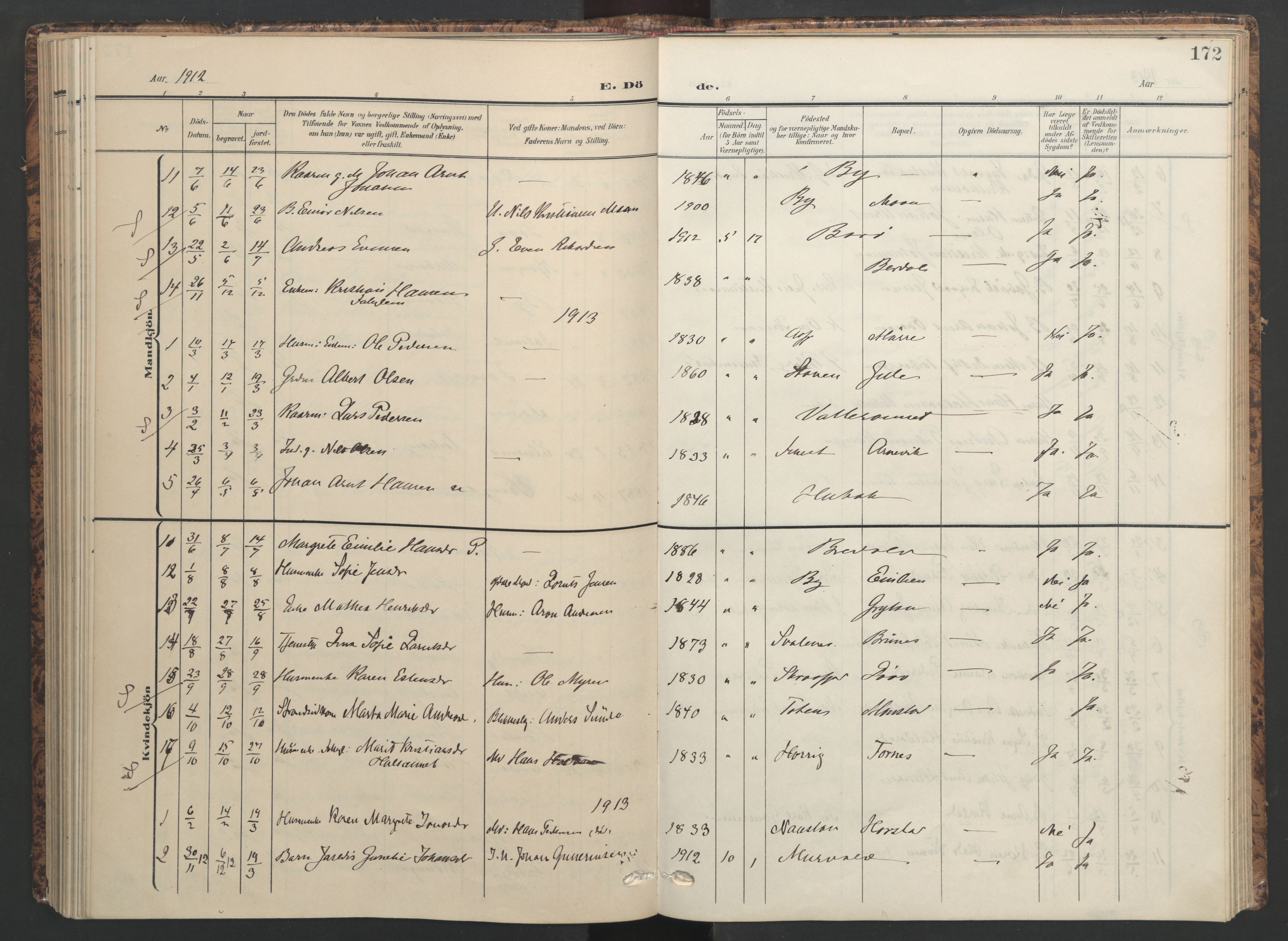 Ministerialprotokoller, klokkerbøker og fødselsregistre - Sør-Trøndelag, SAT/A-1456/655/L0682: Parish register (official) no. 655A11, 1908-1922, p. 172