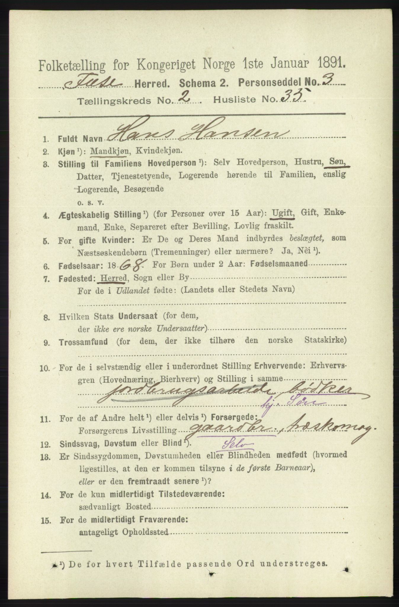 RA, 1891 census for 1241 Fusa, 1891, p. 474