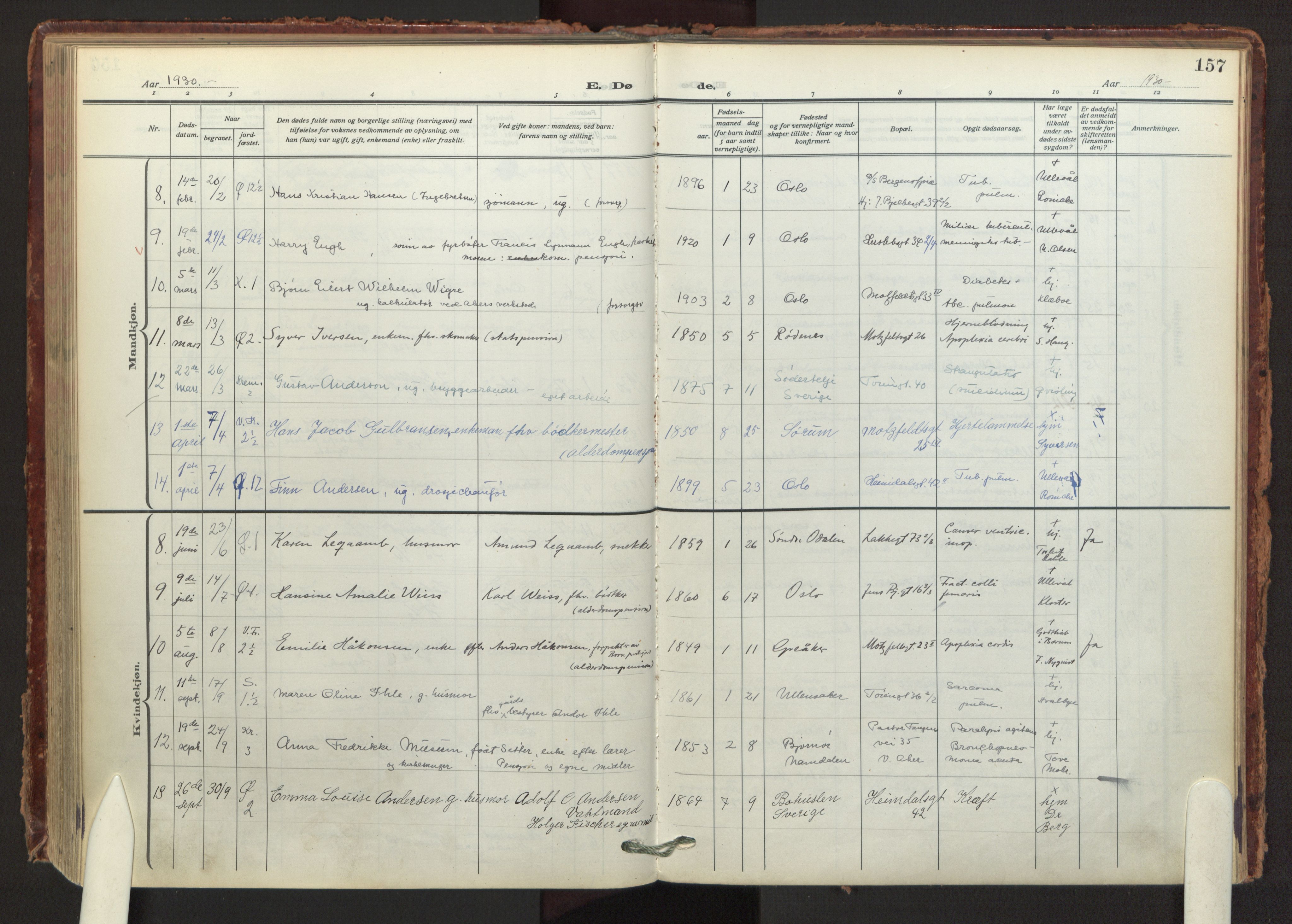 Tøyen prestekontor Kirkebøker, AV/SAO-A-10167a/F/Fa/L0003: Parish register (official) no. I 3, 1917-1933, p. 157