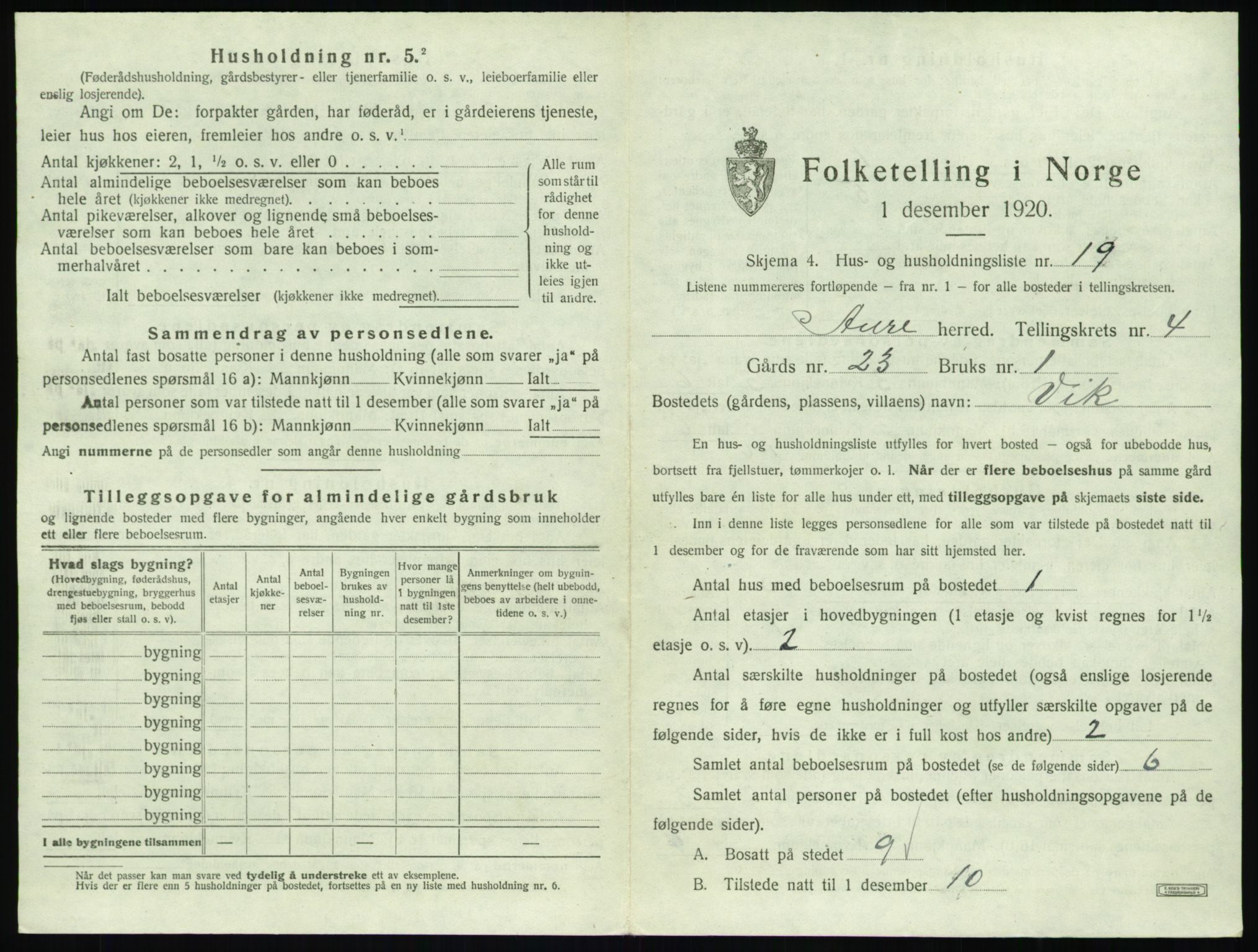 SAT, 1920 census for Aure, 1920, p. 258