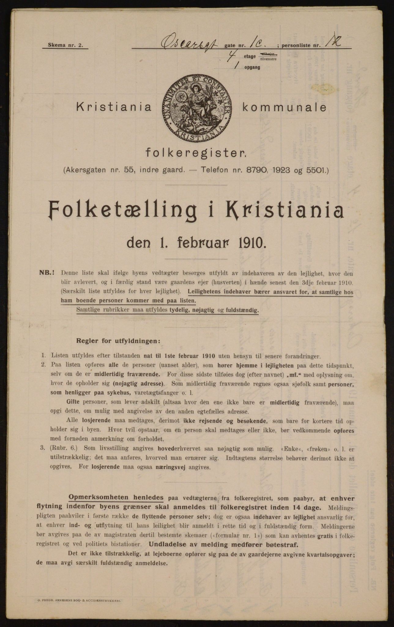 OBA, Municipal Census 1910 for Kristiania, 1910, p. 73289