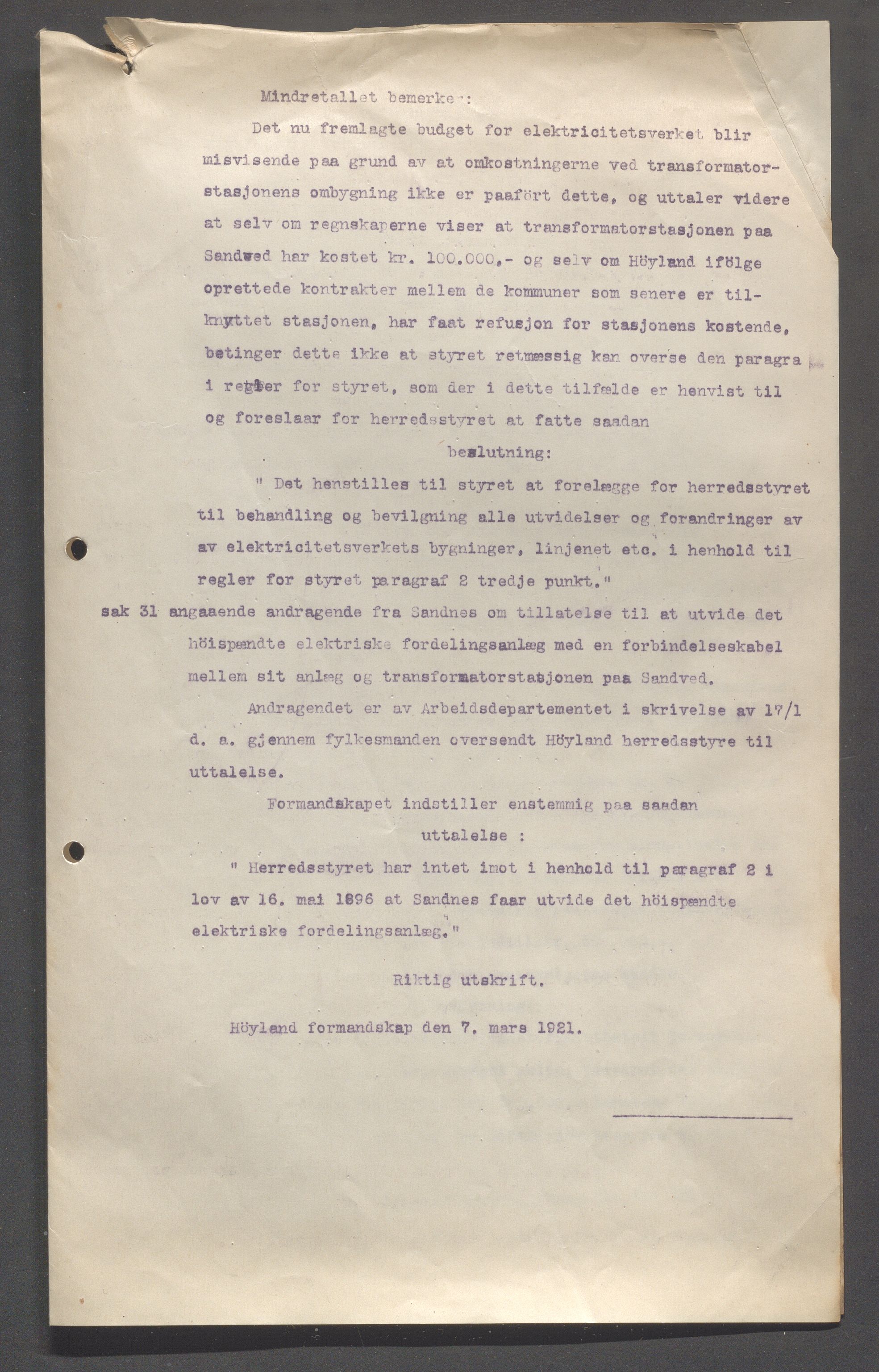Høyland kommune - Formannskapet, IKAR/K-100046/B/L0006: Kopibok, 1920-1923, p. 585