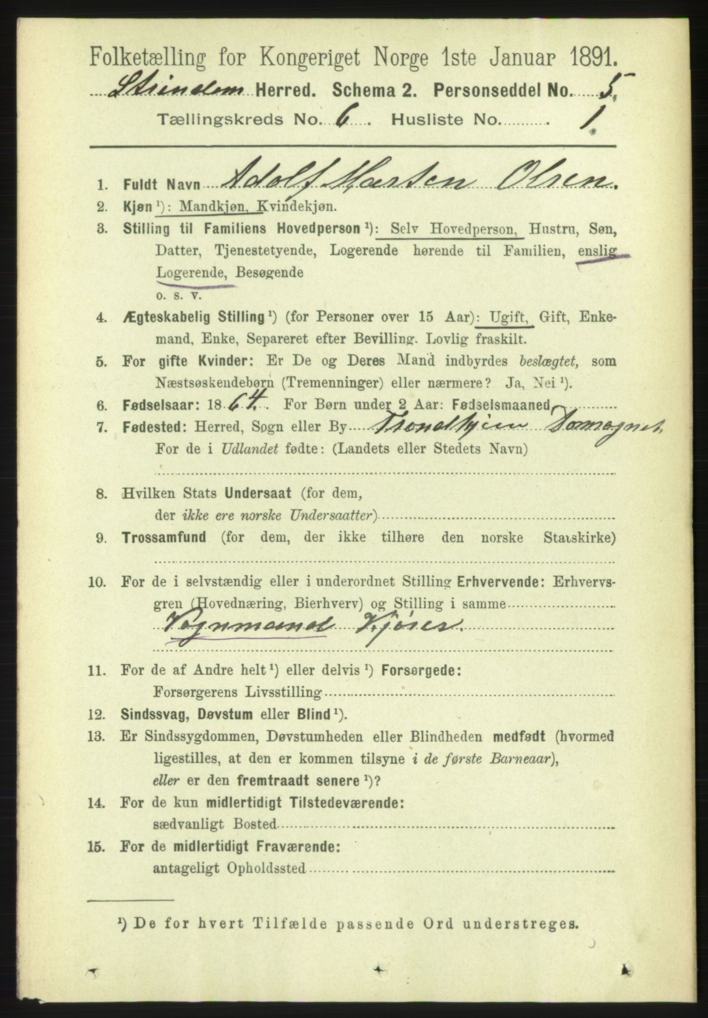 RA, 1891 census for 1660 Strinda, 1891, p. 5300