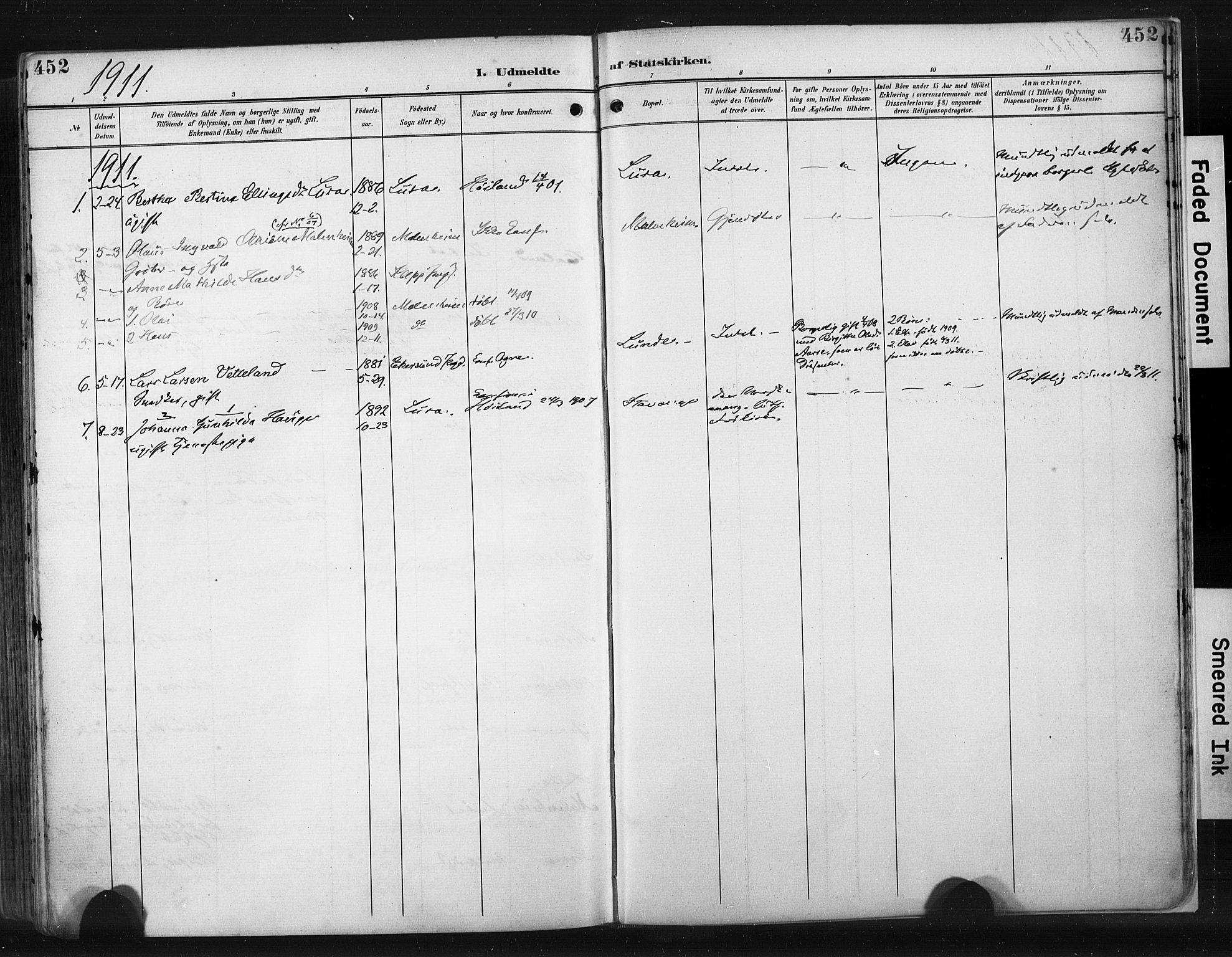 Høyland sokneprestkontor, SAST/A-101799/001/30BA/L0015: Parish register (official) no. A 14, 1899-1911, p. 452
