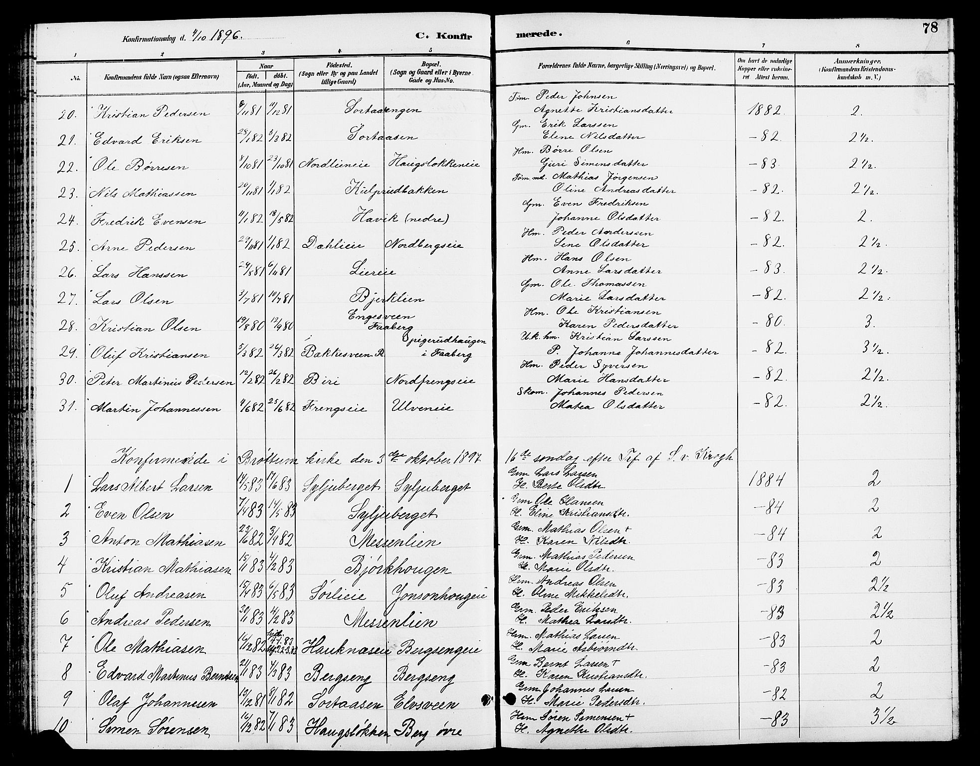 Ringsaker prestekontor, SAH/PREST-014/L/La/L0013: Parish register (copy) no. 13, 1891-1904, p. 78