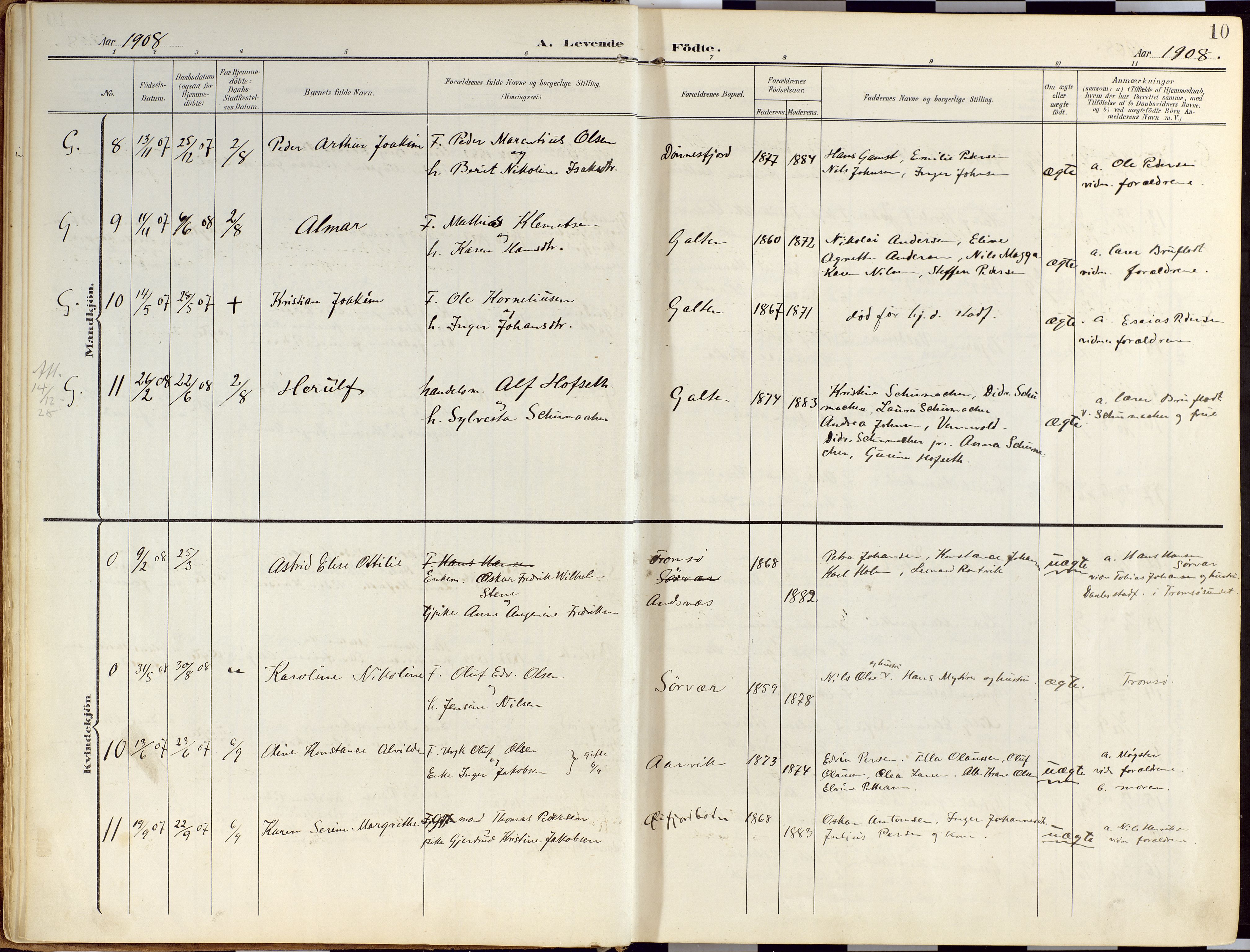 Loppa sokneprestkontor, AV/SATØ-S-1339/H/Ha/L0010kirke: Parish register (official) no. 10, 1907-1922, p. 10