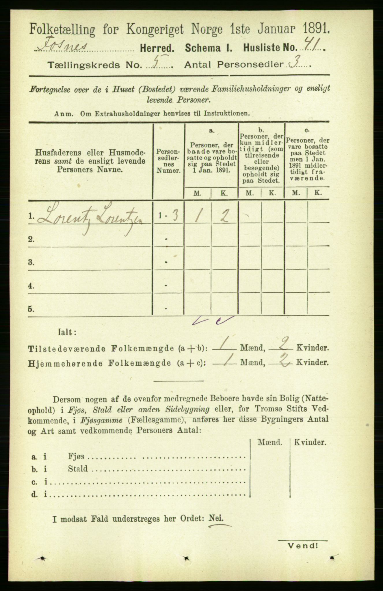 RA, 1891 census for 1748 Fosnes, 1891, p. 1933
