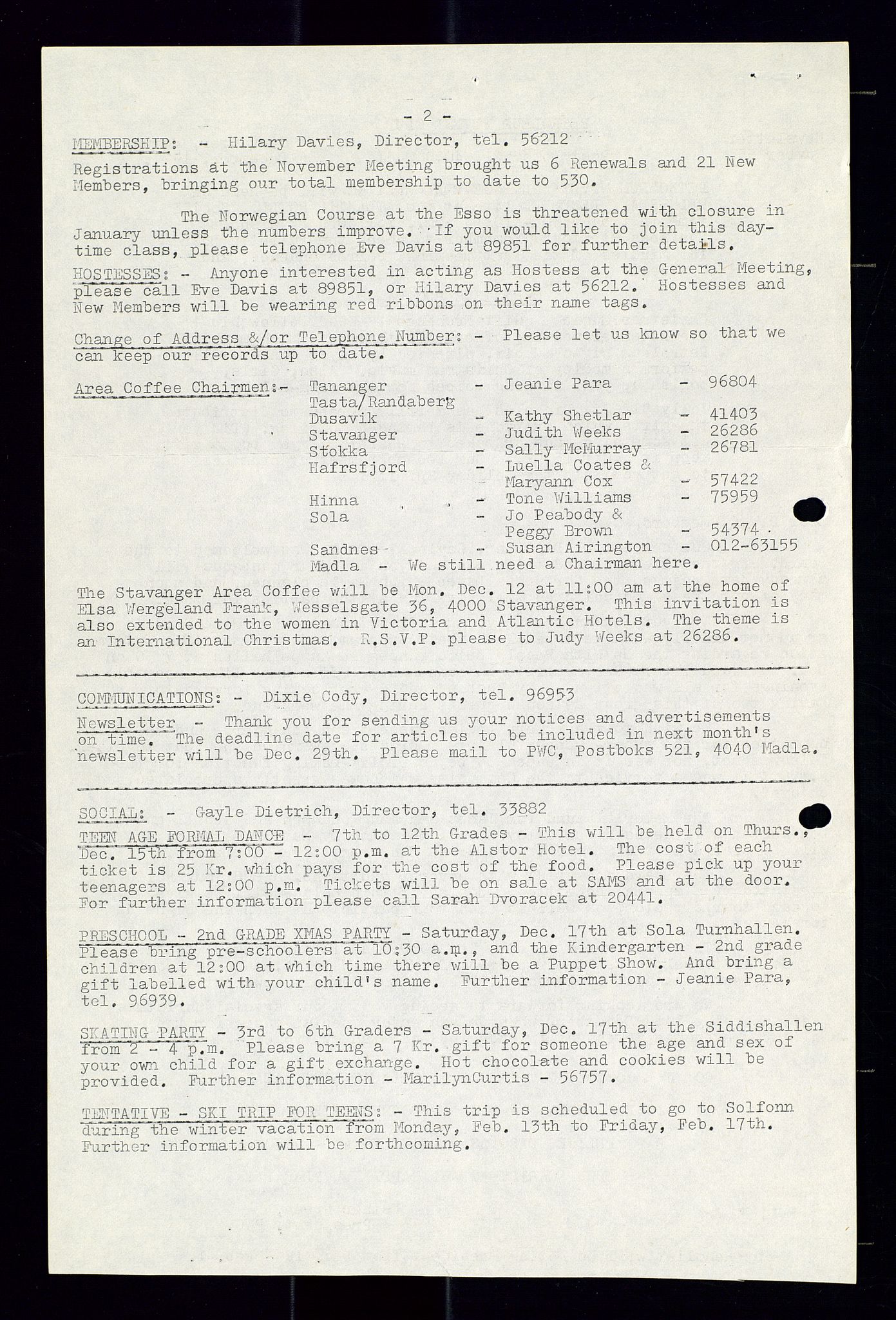 PA 1547 - Petroleum Wives Club, AV/SAST-A-101974/X/Xa/L0001: Newsletters (1971-1978)/radiointervjuer på kasett (1989-1992), 1970-1978