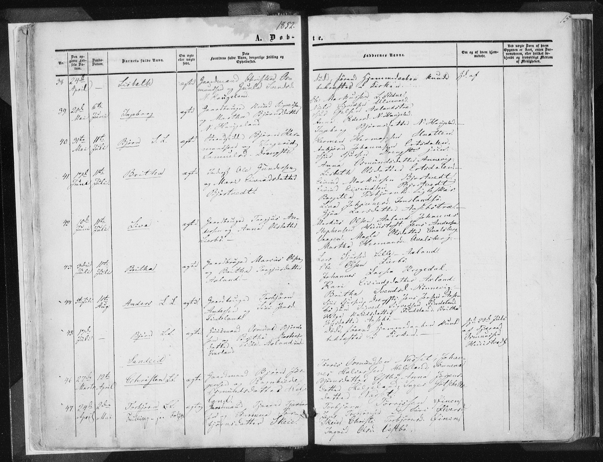 Vikedal sokneprestkontor, AV/SAST-A-101840/01/IV: Parish register (official) no. A 6.1, 1851-1867, p. 15