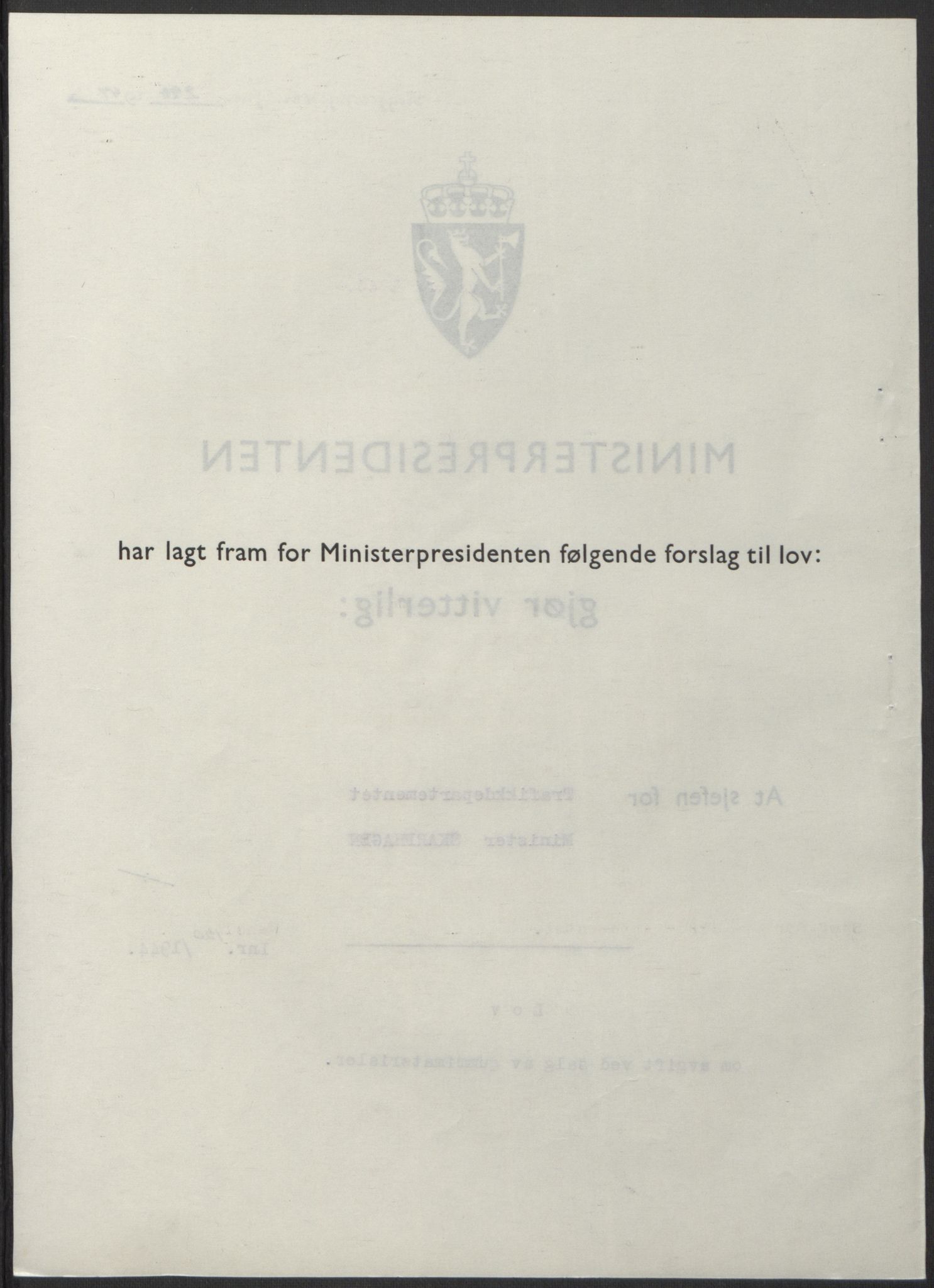 NS-administrasjonen 1940-1945 (Statsrådsekretariatet, de kommisariske statsråder mm), RA/S-4279/D/Db/L0100: Lover, 1944, p. 571