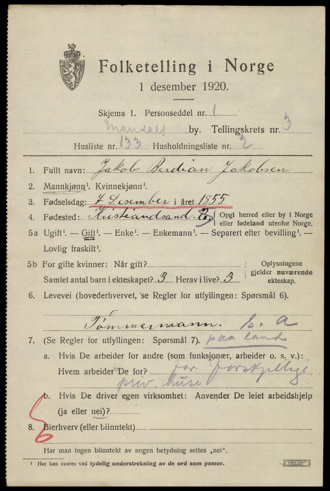 SAK, 1920 census for Mandal, 1920, p. 6989