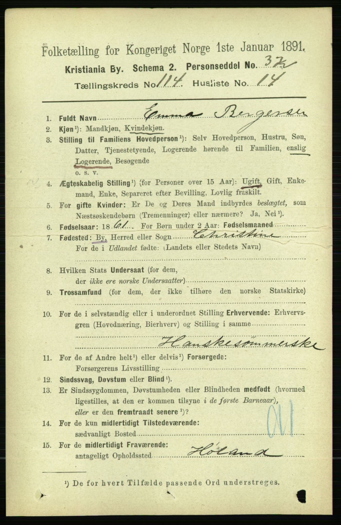 RA, 1891 census for 0301 Kristiania, 1891, p. 61233