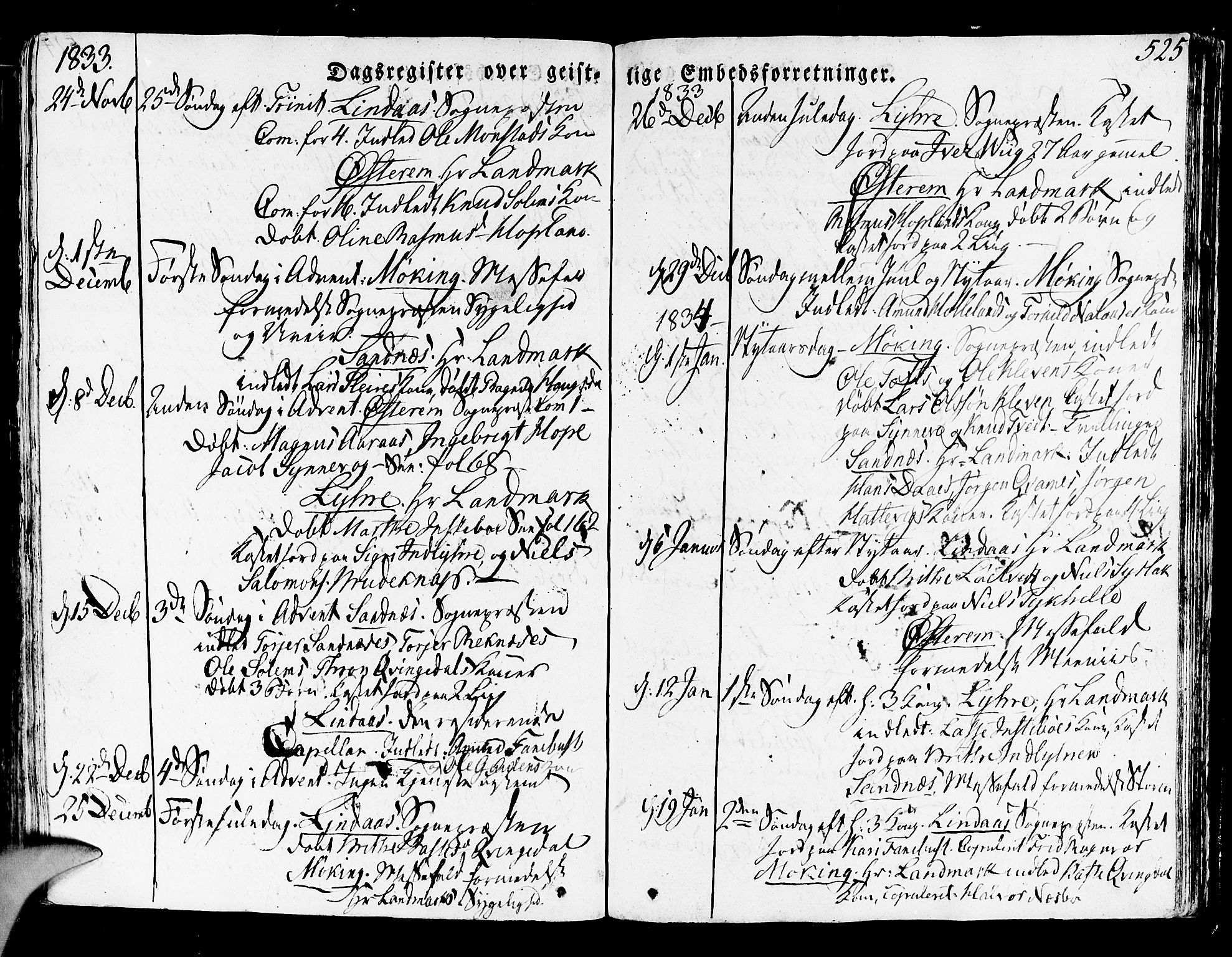 Lindås Sokneprestembete, SAB/A-76701/H/Haa: Parish register (official) no. A 8, 1823-1836, p. 525
