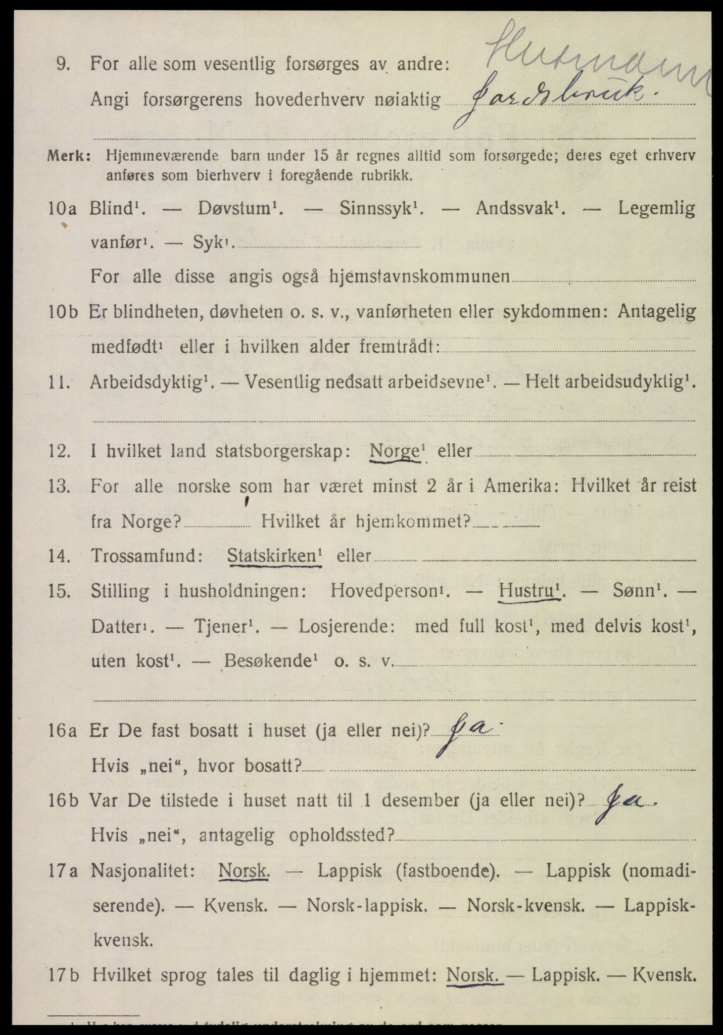 SAT, 1920 census for Kvam, 1920, p. 2518