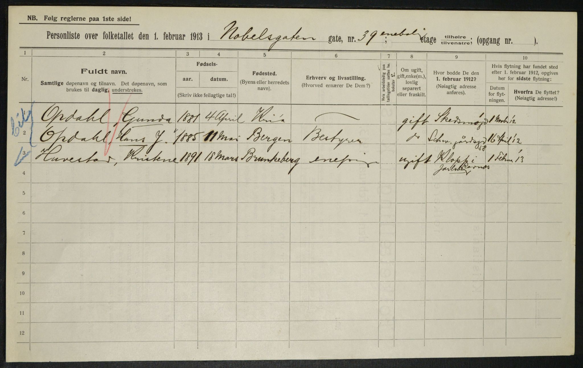 OBA, Municipal Census 1913 for Kristiania, 1913, p. 71379