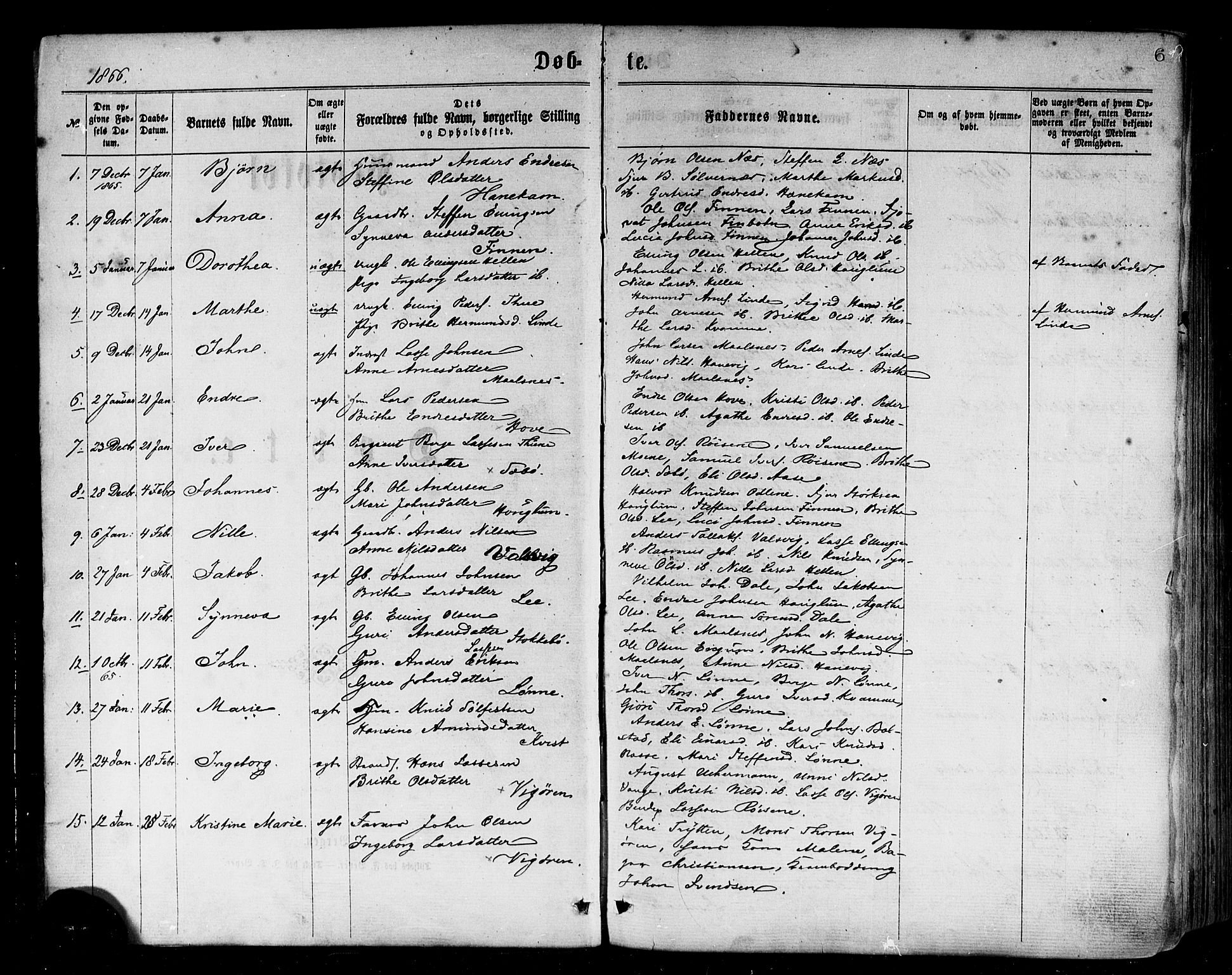 Vik sokneprestembete, AV/SAB-A-81501/H/Haa/Haaa/L0009: Parish register (official) no. A 9, 1866-1877, p. 6