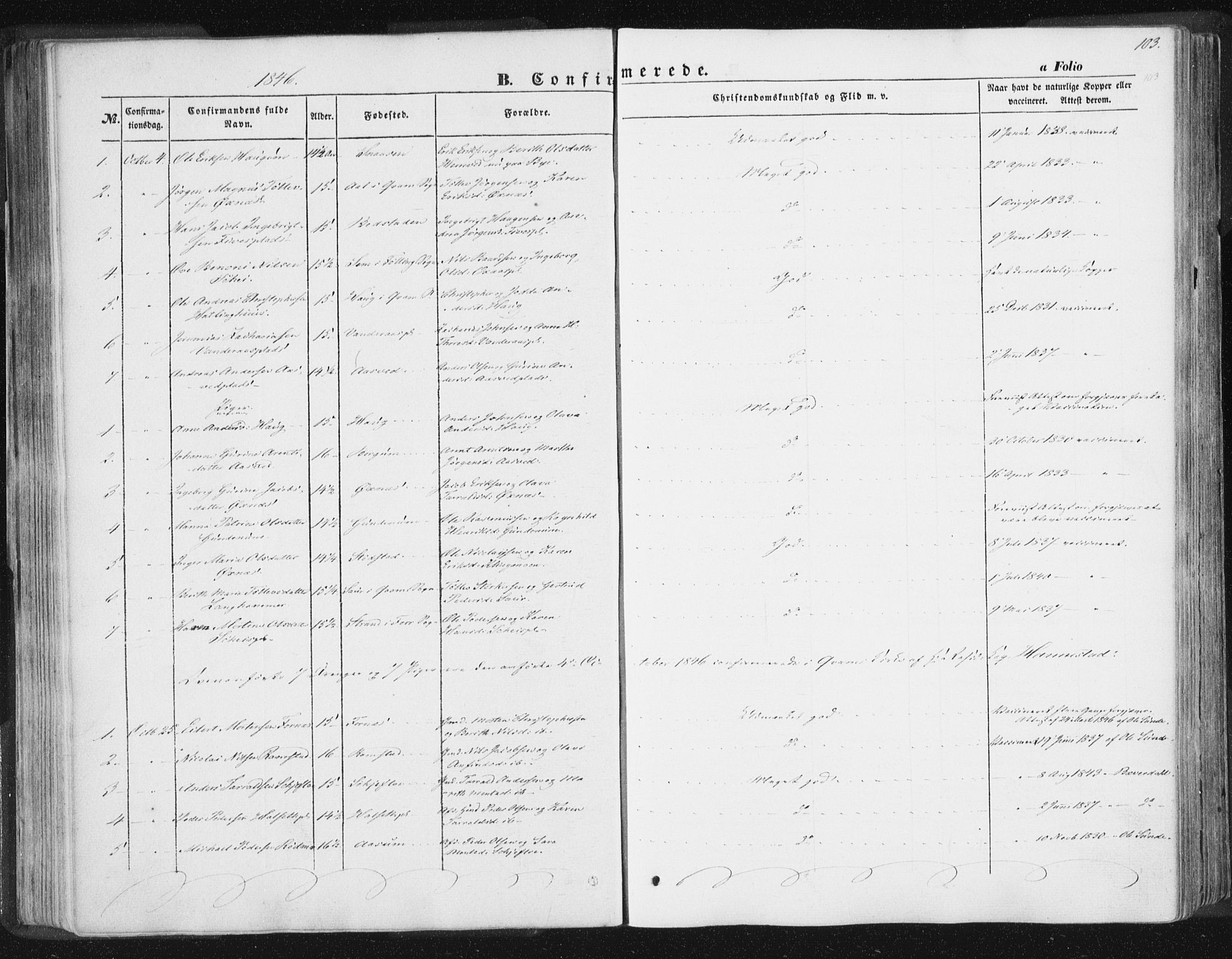 Ministerialprotokoller, klokkerbøker og fødselsregistre - Nord-Trøndelag, SAT/A-1458/746/L0446: Parish register (official) no. 746A05, 1846-1859, p. 103