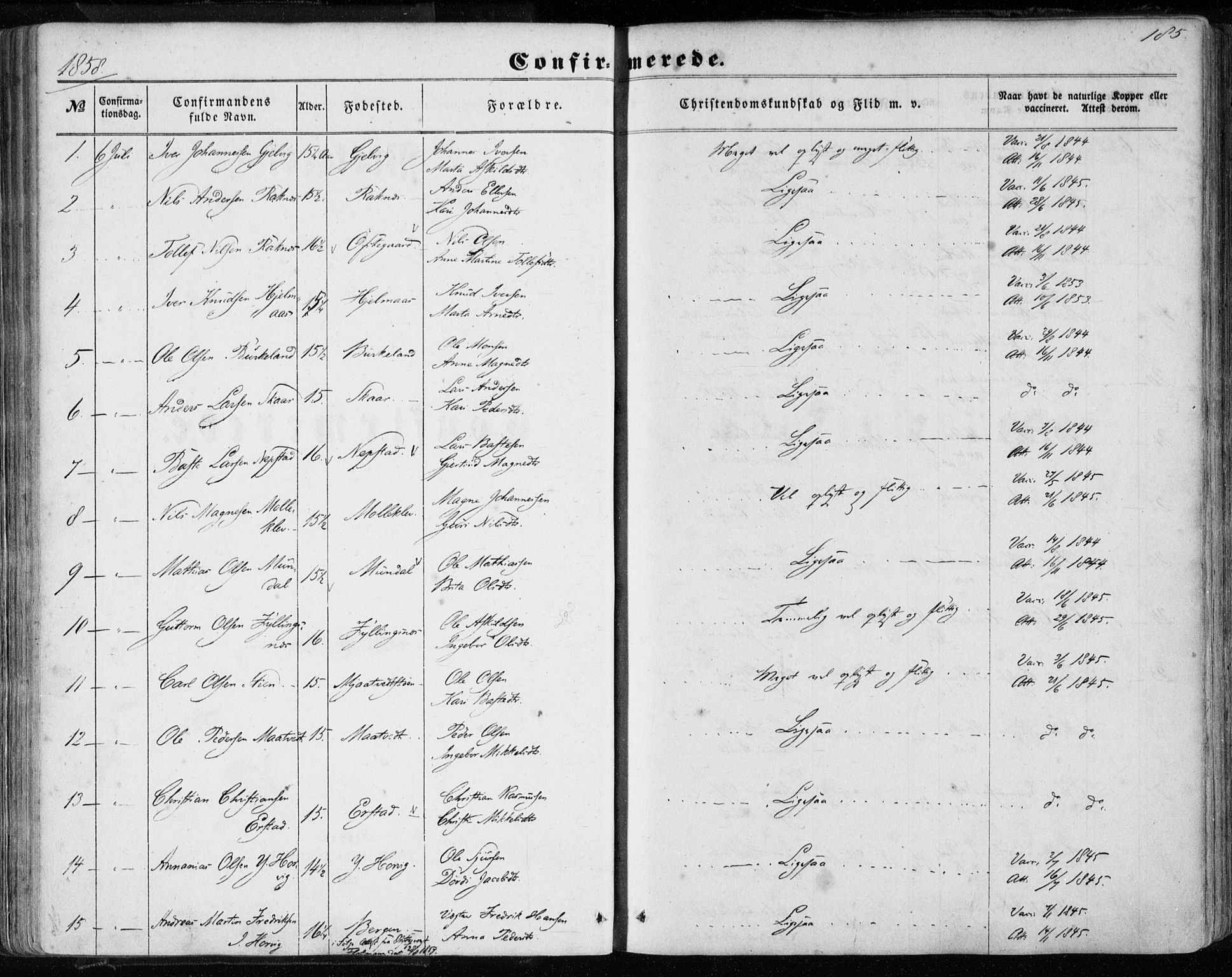 Hamre sokneprestembete, SAB/A-75501/H/Ha/Haa/Haaa/L0014: Parish register (official) no. A 14, 1858-1872, p. 185