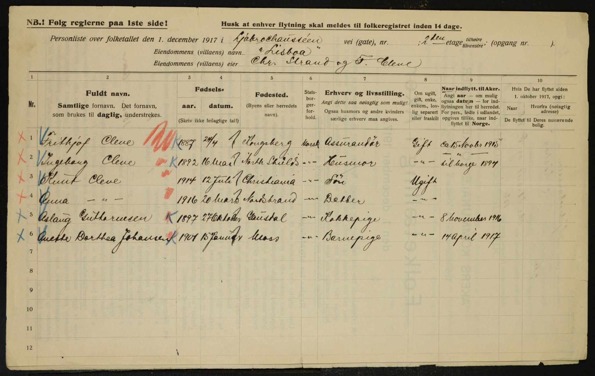 OBA, Municipal Census 1917 for Aker, 1917, p. 20147