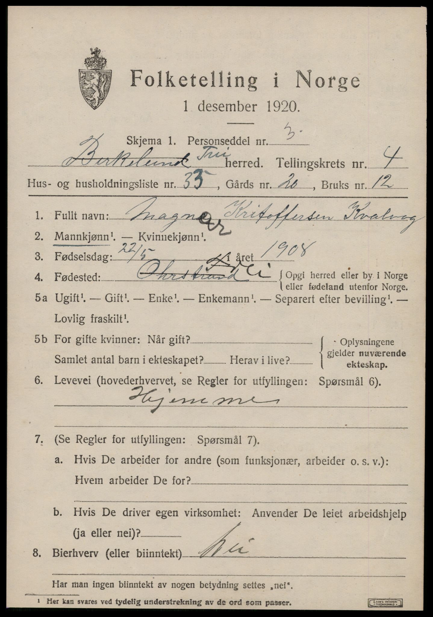 SAT, 1920 census for Frei, 1920, p. 2531