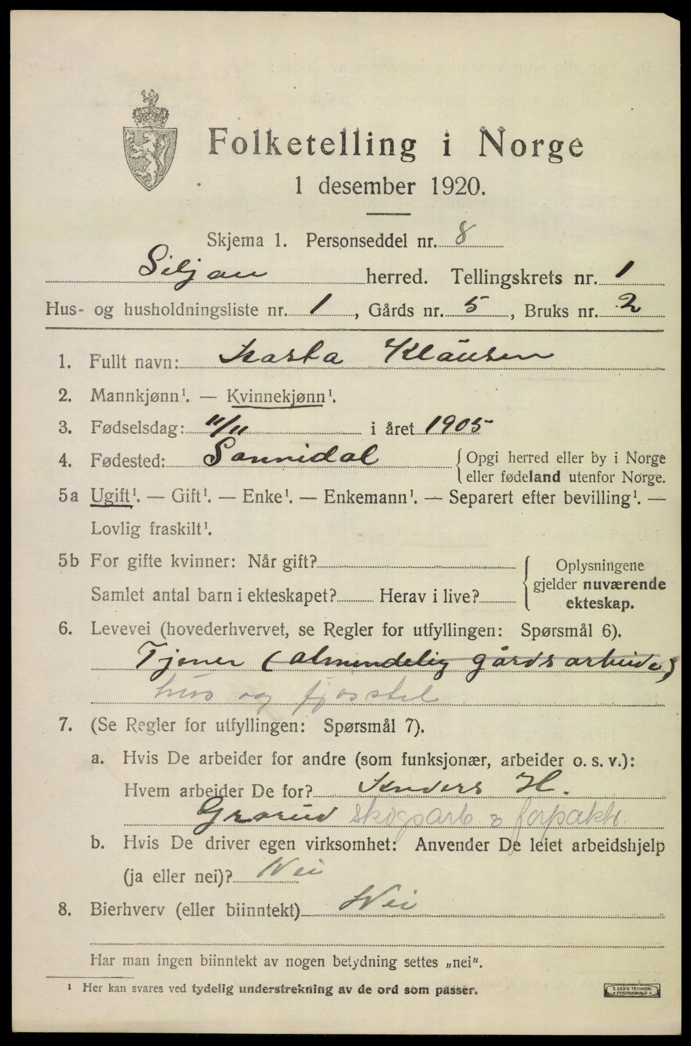 SAKO, 1920 census for Siljan, 1920, p. 449