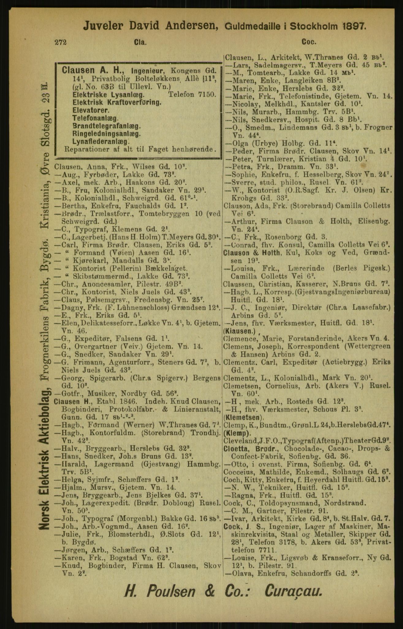 Kristiania/Oslo adressebok, PUBL/-, 1900, p. 272