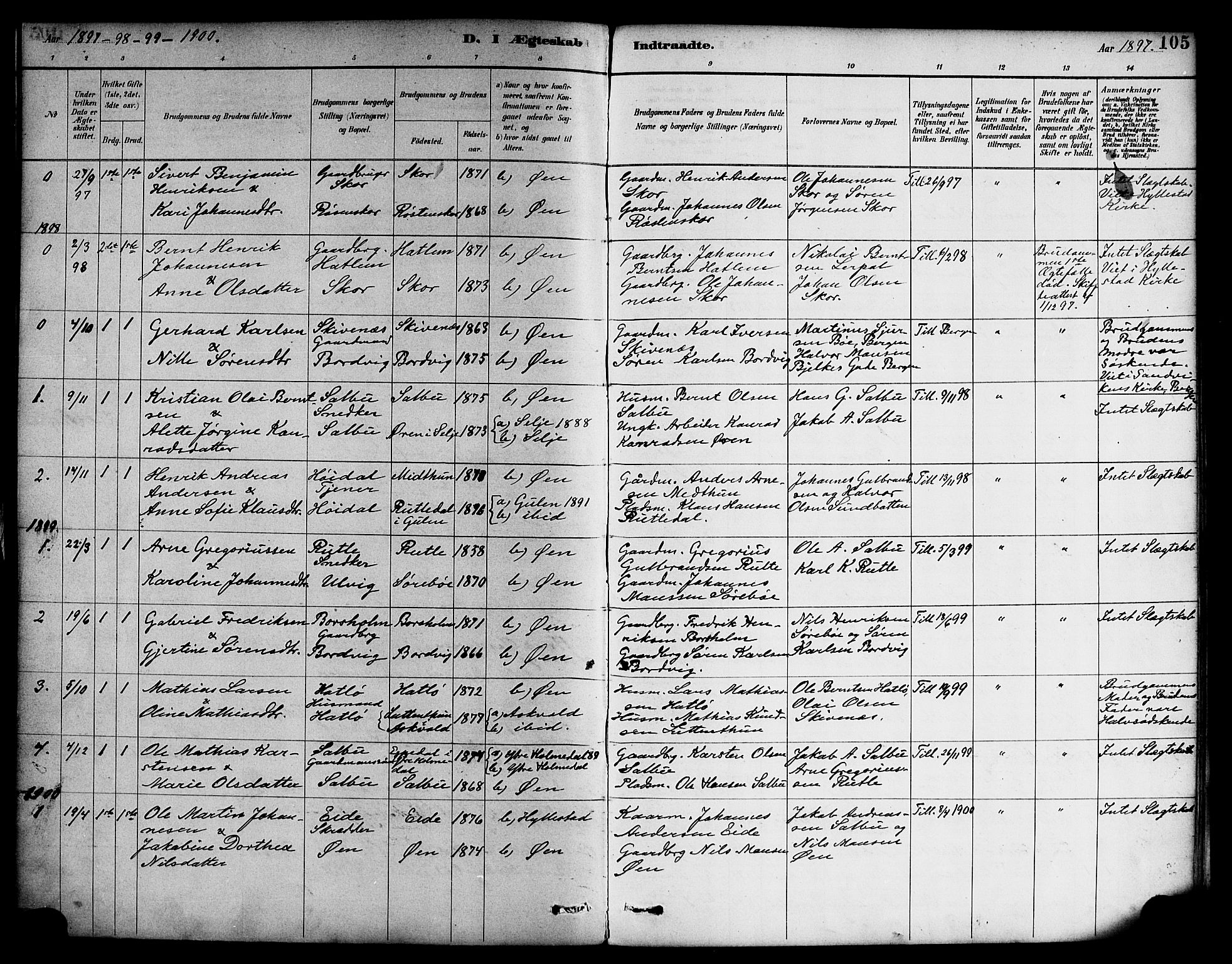 Hyllestad sokneprestembete, SAB/A-80401: Parish register (official) no. D 1, 1886-1905, p. 105