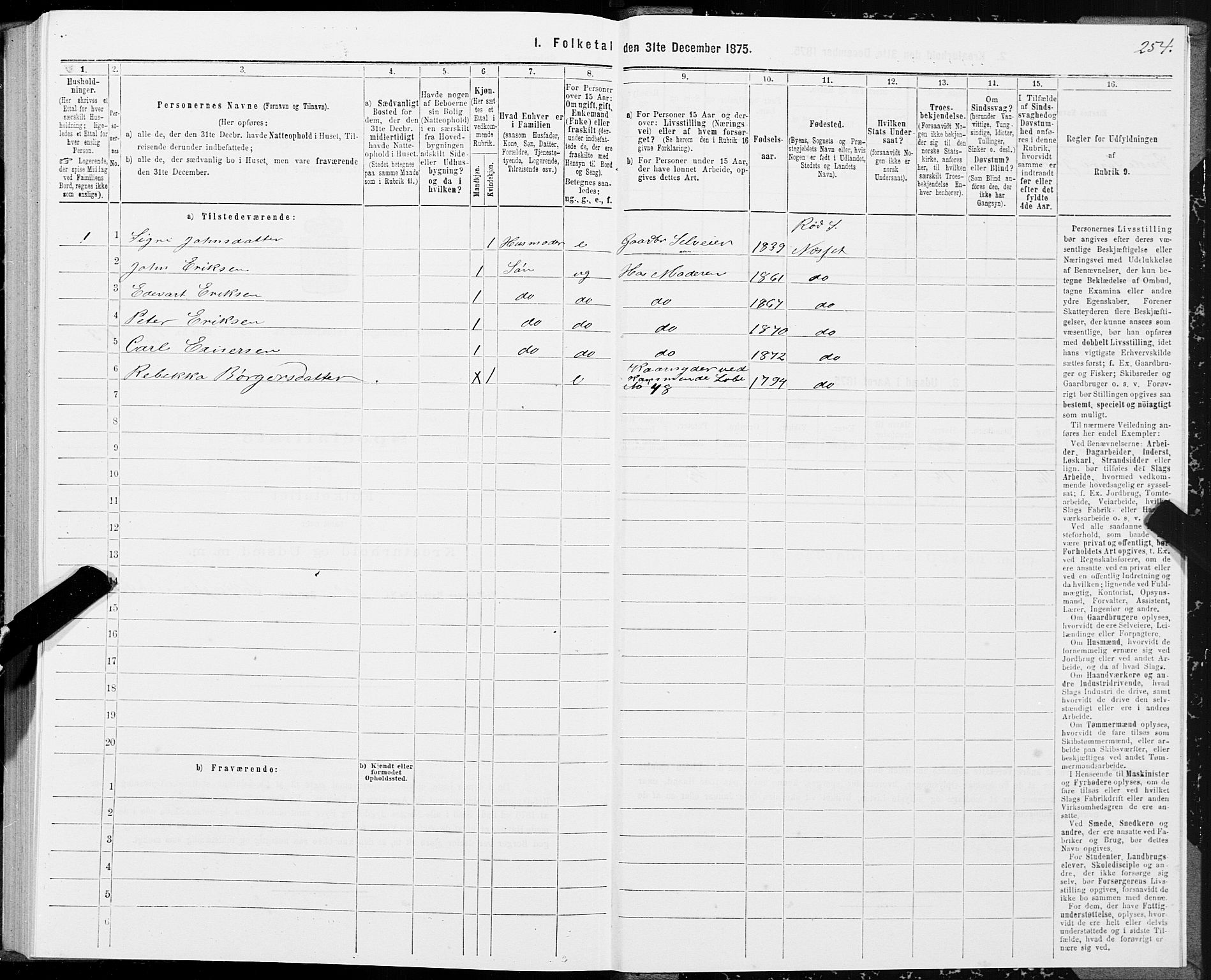 SAT, 1875 census for 1543P Nesset, 1875, p. 1254