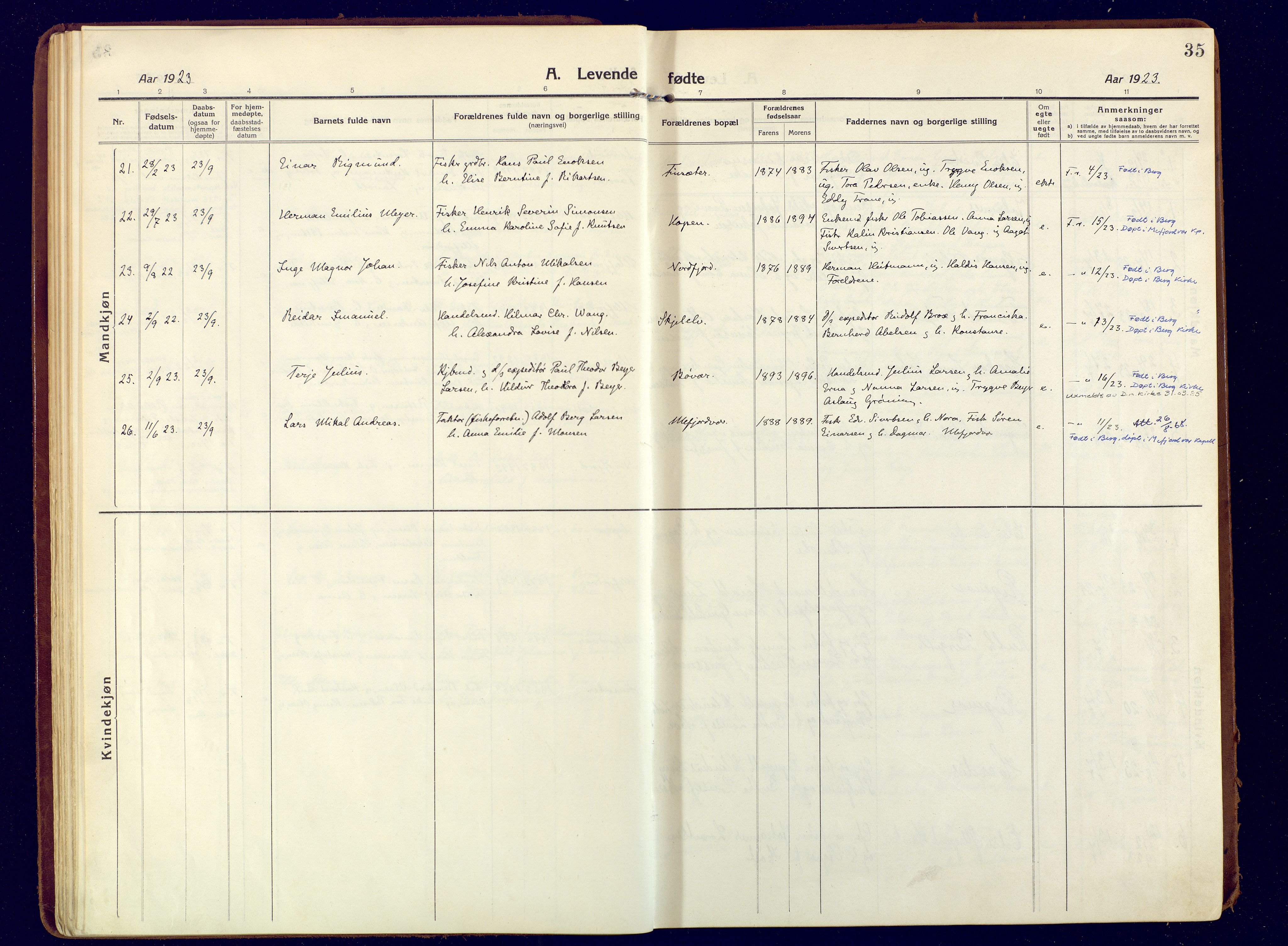 Berg sokneprestkontor, SATØ/S-1318/G/Ga/Gaa: Parish register (official) no. 9, 1916-1928, p. 35