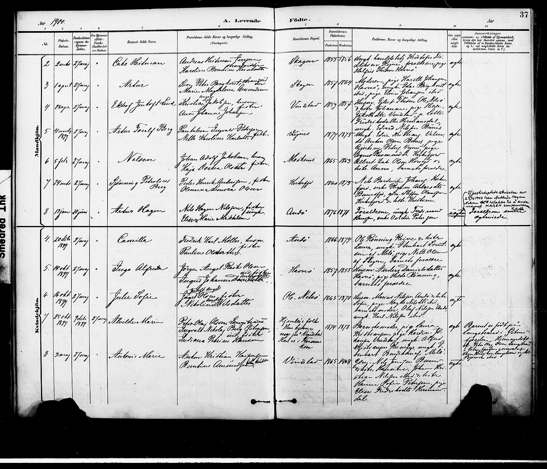 Ministerialprotokoller, klokkerbøker og fødselsregistre - Nordland, SAT/A-1459/886/L1220: Parish register (official) no. 886A02, 1892-1903, p. 37