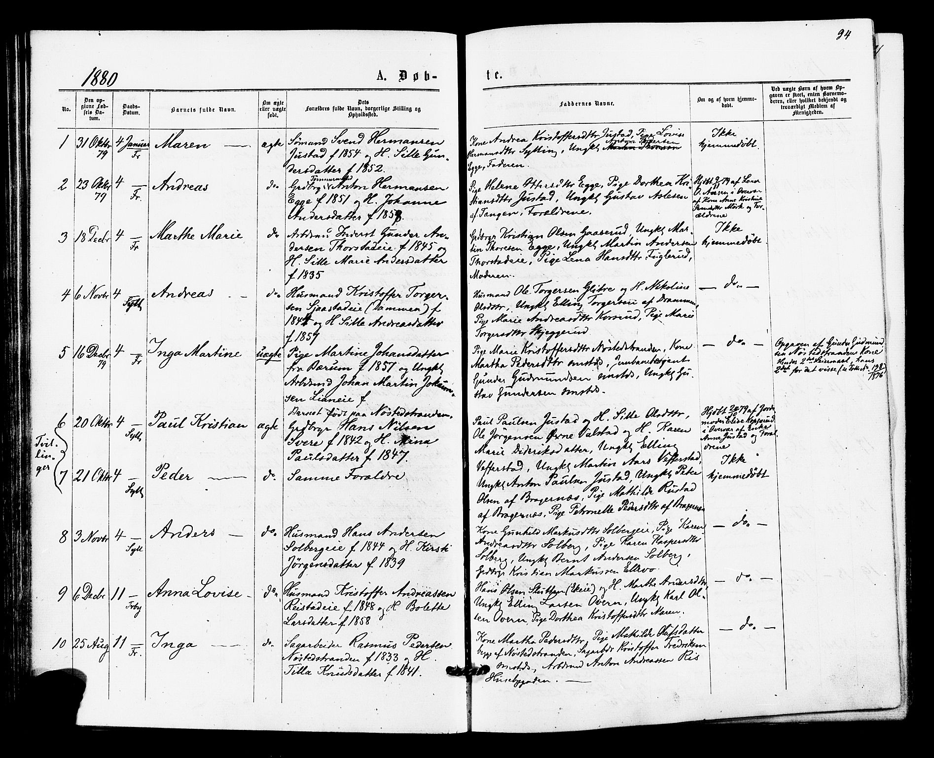 Lier kirkebøker, SAKO/A-230/F/Fa/L0014: Parish register (official) no. I 14, 1875-1882, p. 94