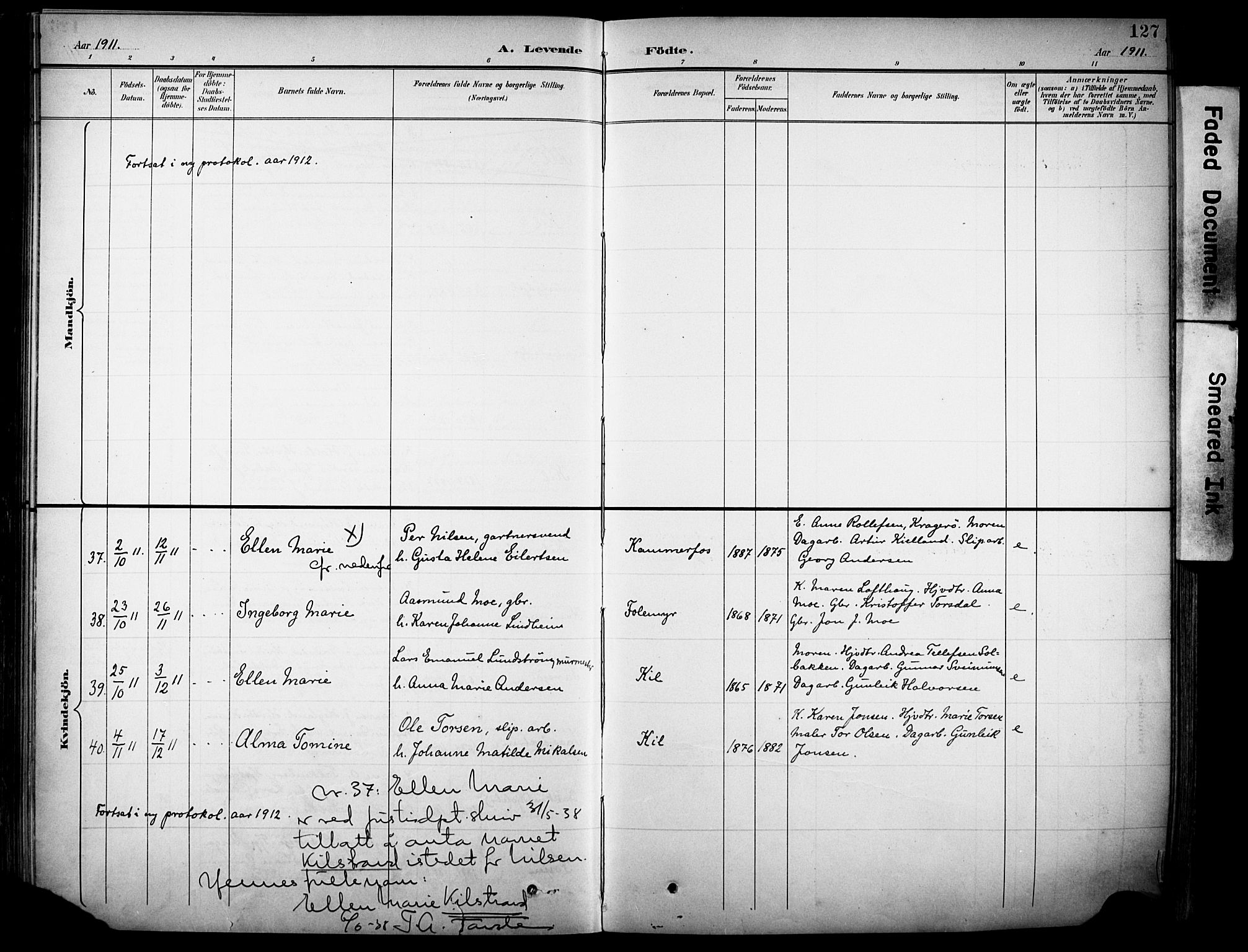 Sannidal kirkebøker, AV/SAKO-A-296/F/Fa/L0016: Parish register (official) no. 16, 1895-1911, p. 127