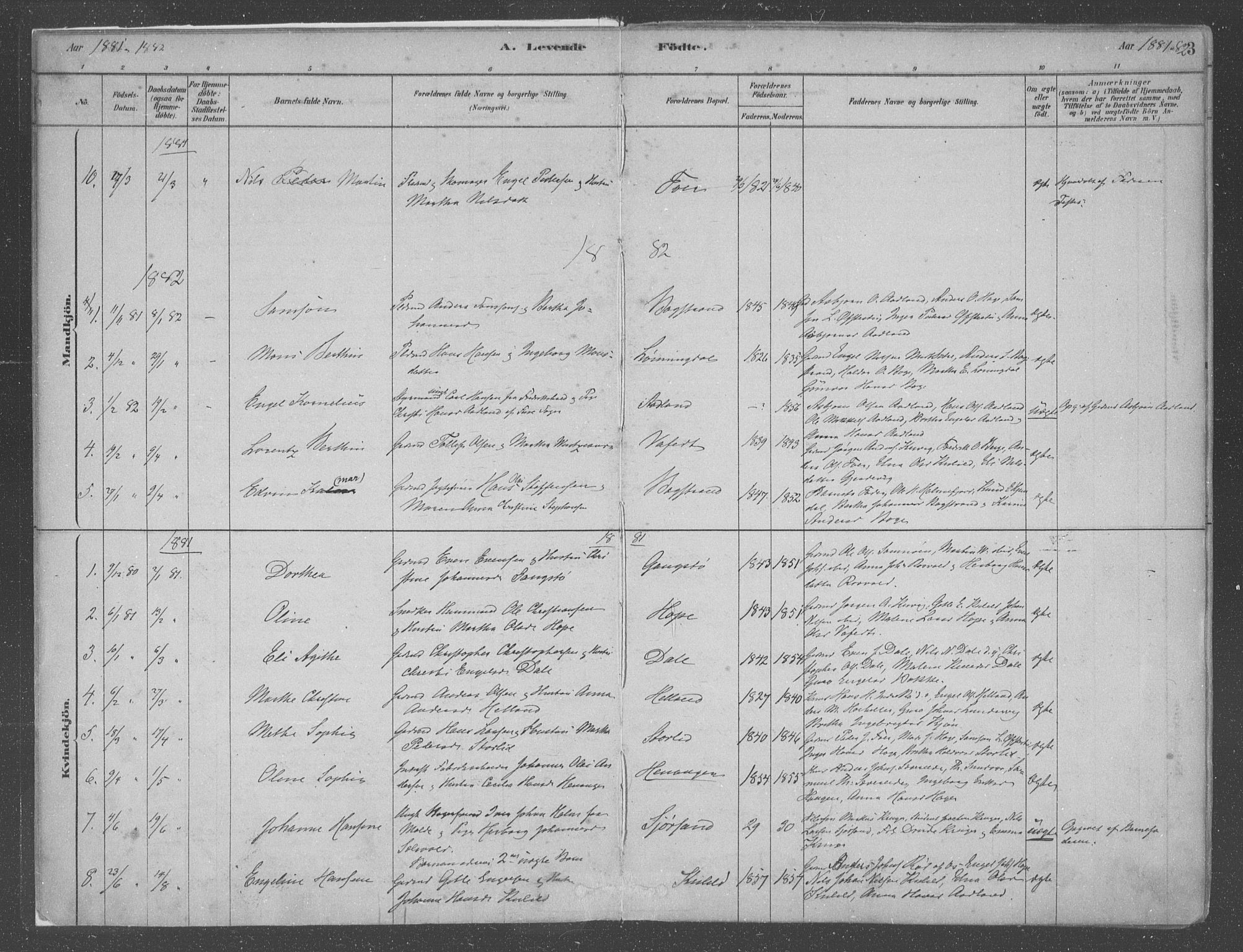 Fusa sokneprestembete, AV/SAB-A-75401/H/Haa: Parish register (official) no. B 1, 1880-1938, p. 3