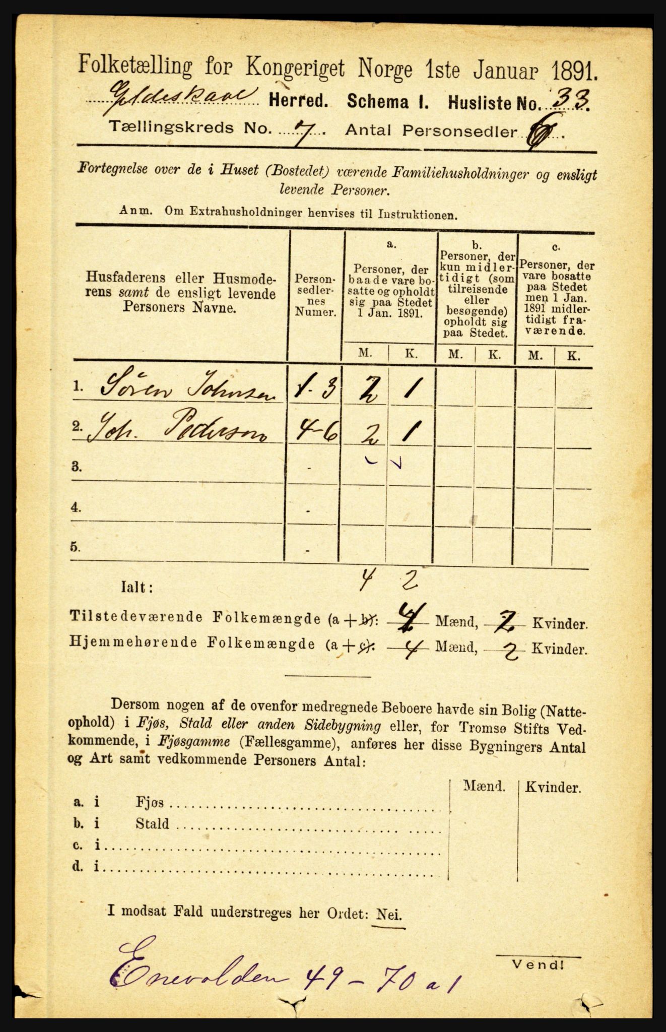 RA, 1891 census for 1838 Gildeskål, 1891, p. 2235