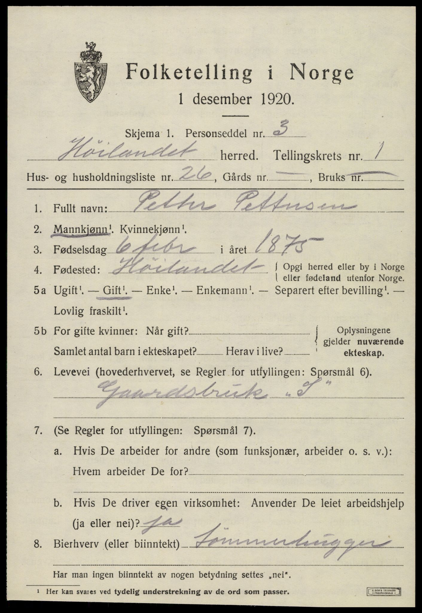 SAT, 1920 census for Høylandet, 1920, p. 742