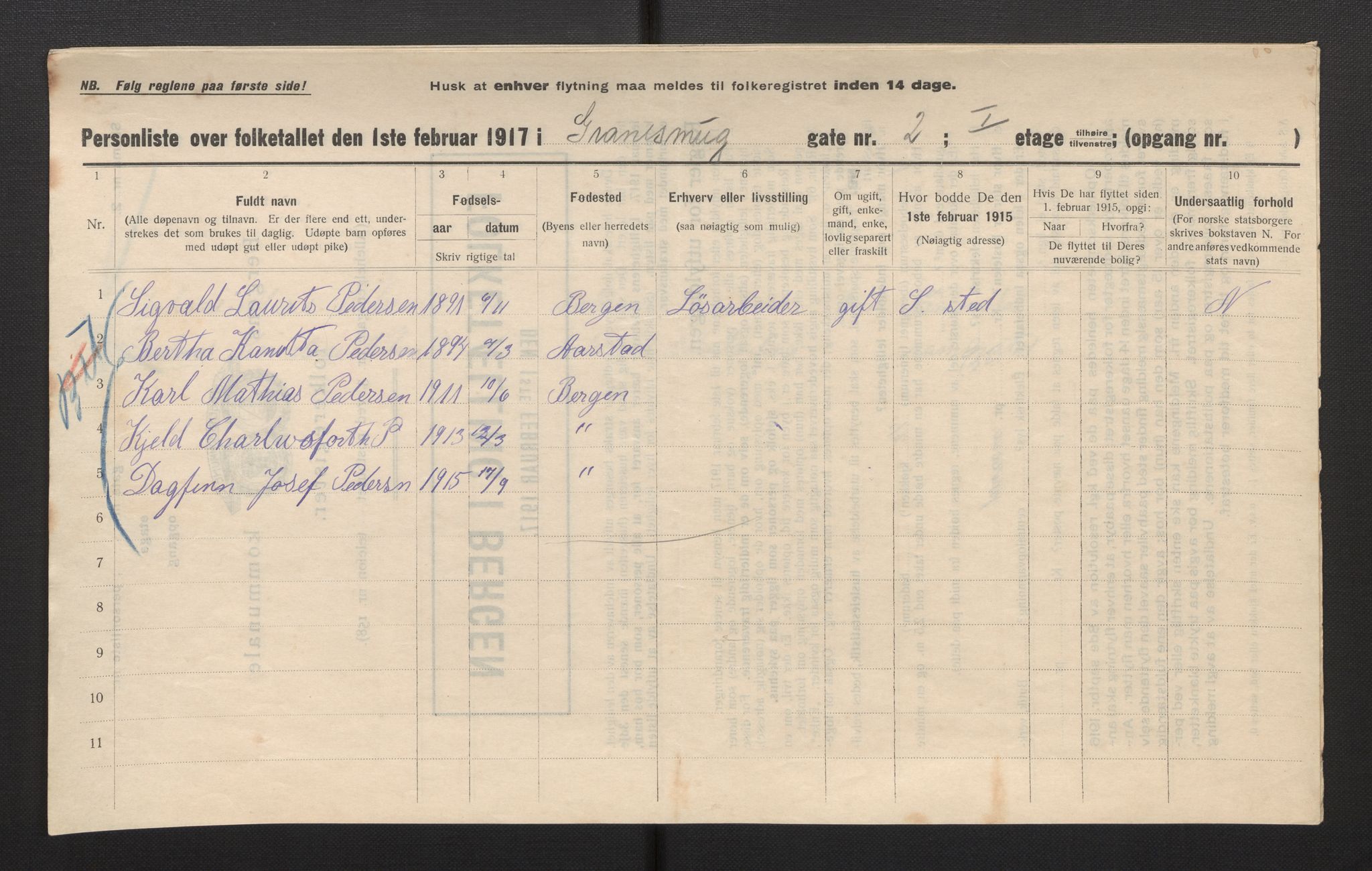 SAB, Municipal Census 1917 for Bergen, 1917, p. 10433