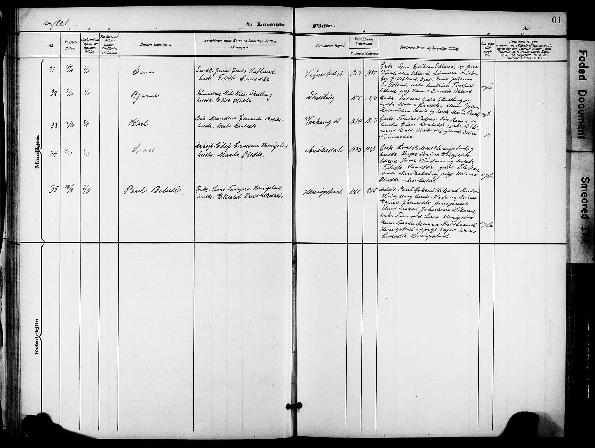 Hå sokneprestkontor, AV/SAST-A-101801/001/30BB/L0006: Parish register (copy) no. B 6, 1900-1924, p. 61