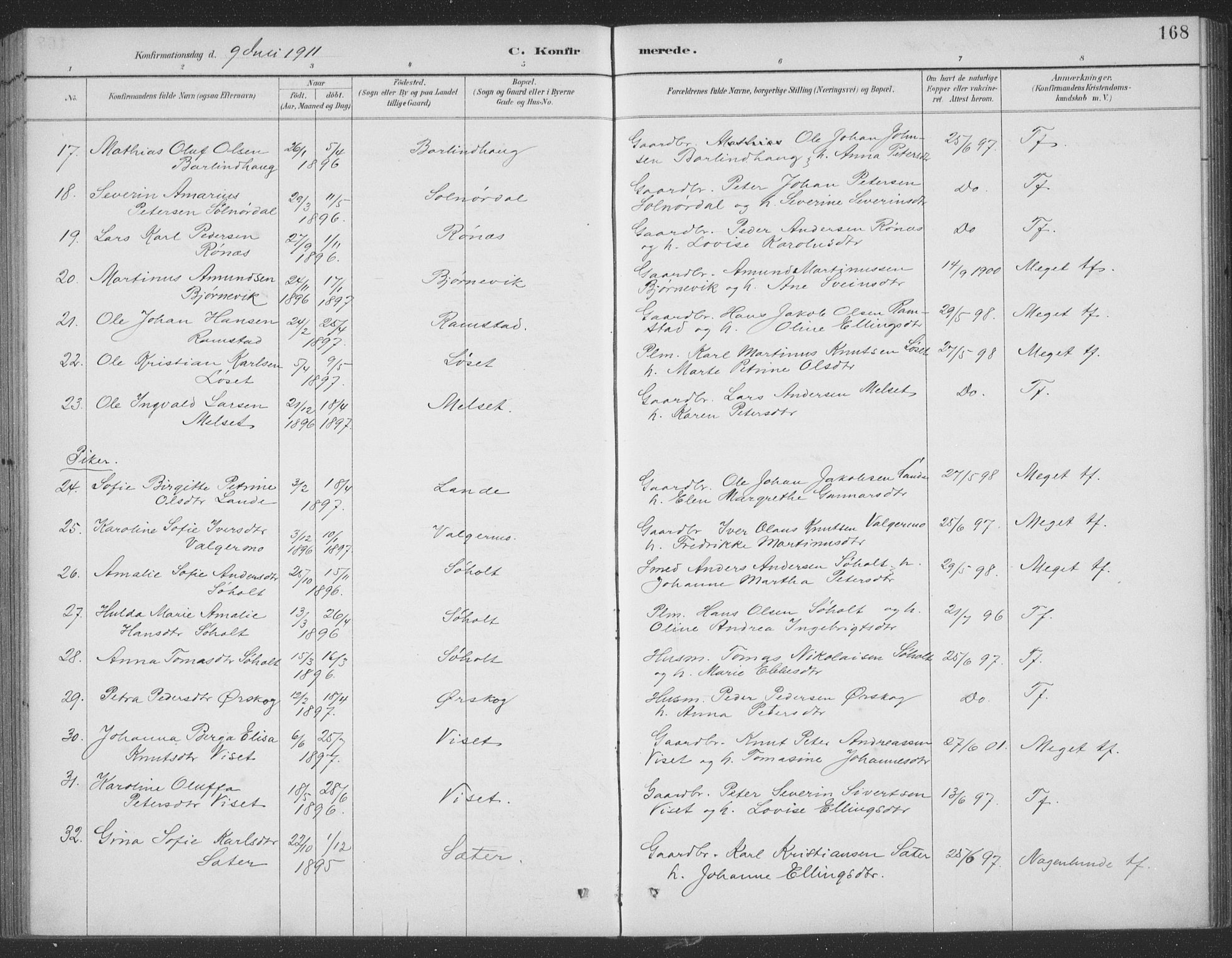 Ministerialprotokoller, klokkerbøker og fødselsregistre - Møre og Romsdal, AV/SAT-A-1454/522/L0316: Parish register (official) no. 522A11, 1890-1911, p. 168