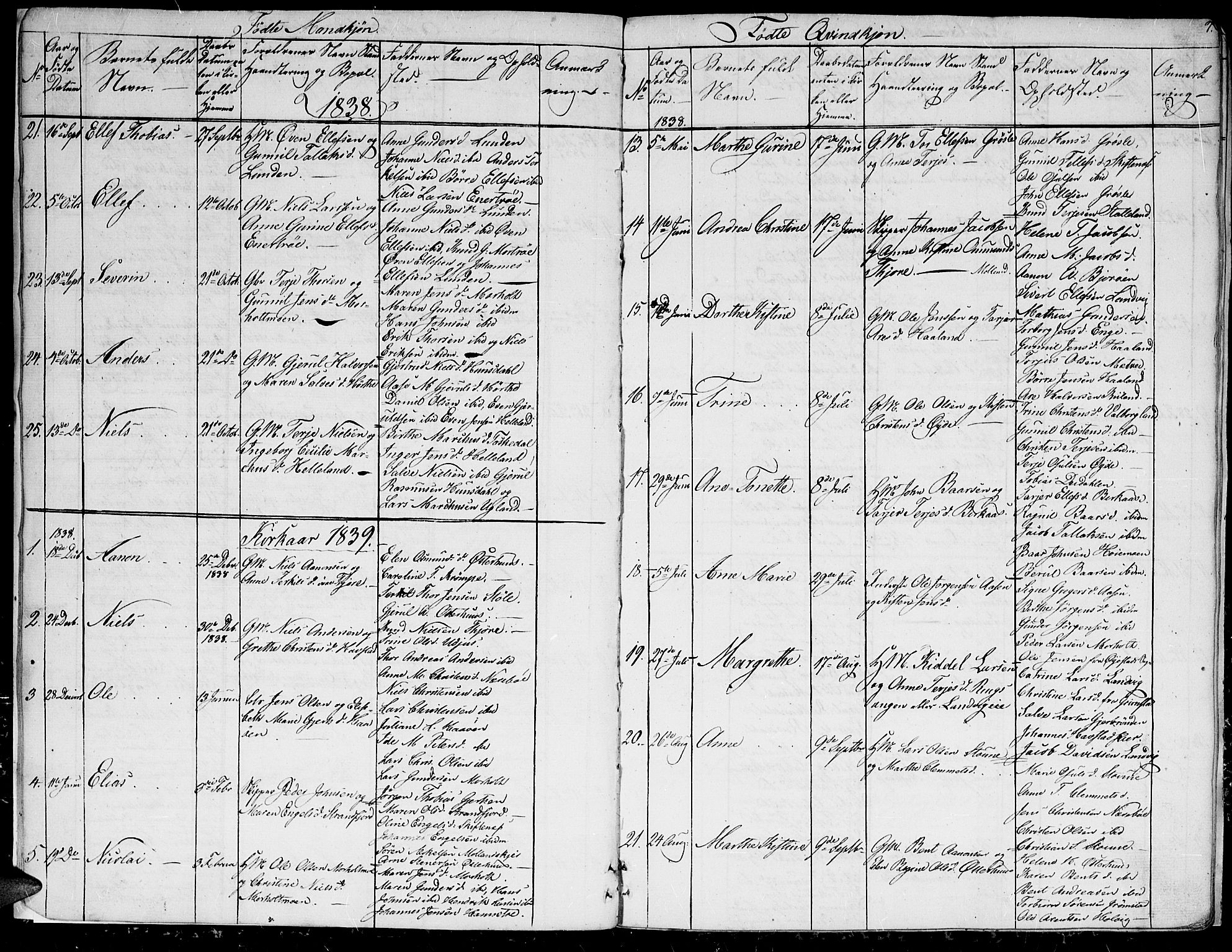 Hommedal sokneprestkontor, AV/SAK-1111-0023/F/Fb/Fbb/L0004: Parish register (copy) no. B 4, 1836-1849, p. 7