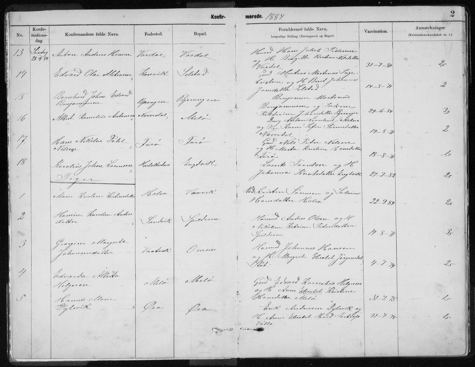 Ministerialprotokoller, klokkerbøker og fødselsregistre - Nordland, SAT/A-1459/843/L0637: Parish register (copy) no. 843C06, 1884-1908, p. 2