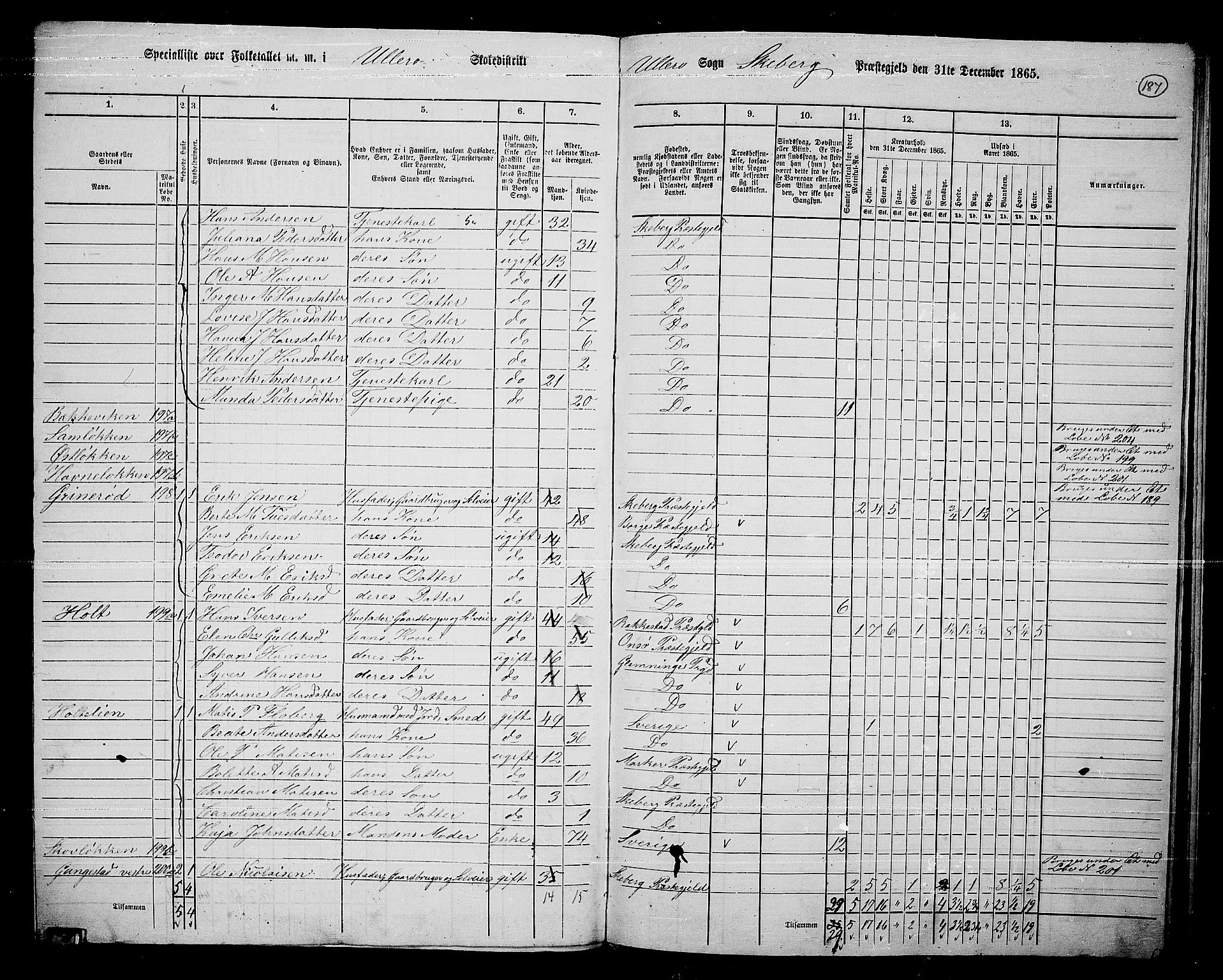 RA, 1865 census for Skjeberg, 1865, p. 170